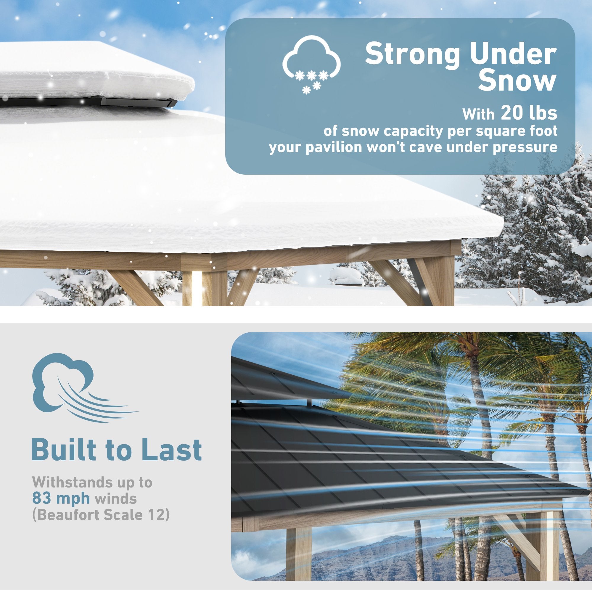 FONA 12'x16' Permanent Hardtop Gazebo,Aluminum Frame & Double Roof,LED Lights,Brown