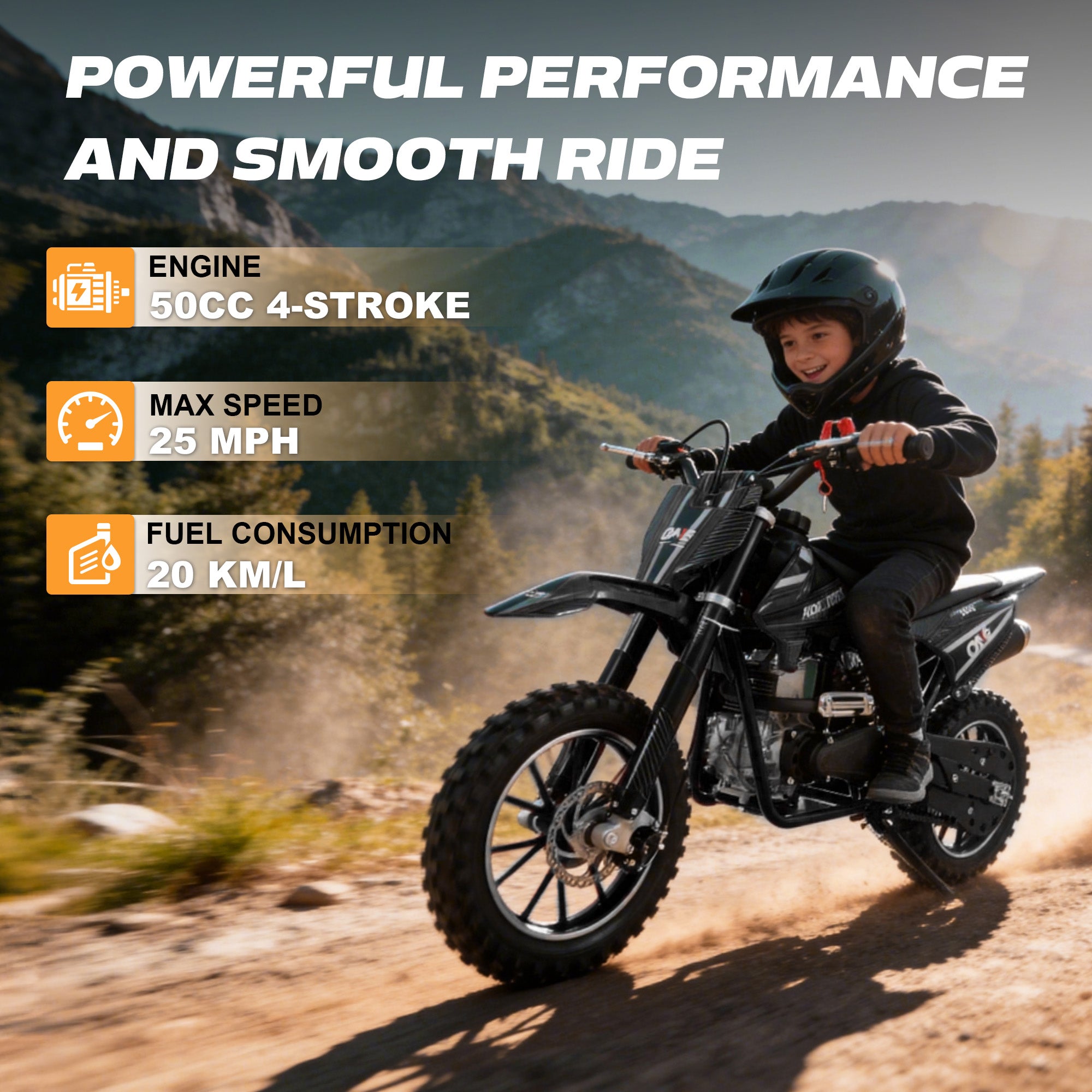 Ktoebyco 50cc Dirt Bike for Kids 6-12,4-Stroke Gas Power Mini Motorcycle,1-Seater,2L Fuel Capacity,Black