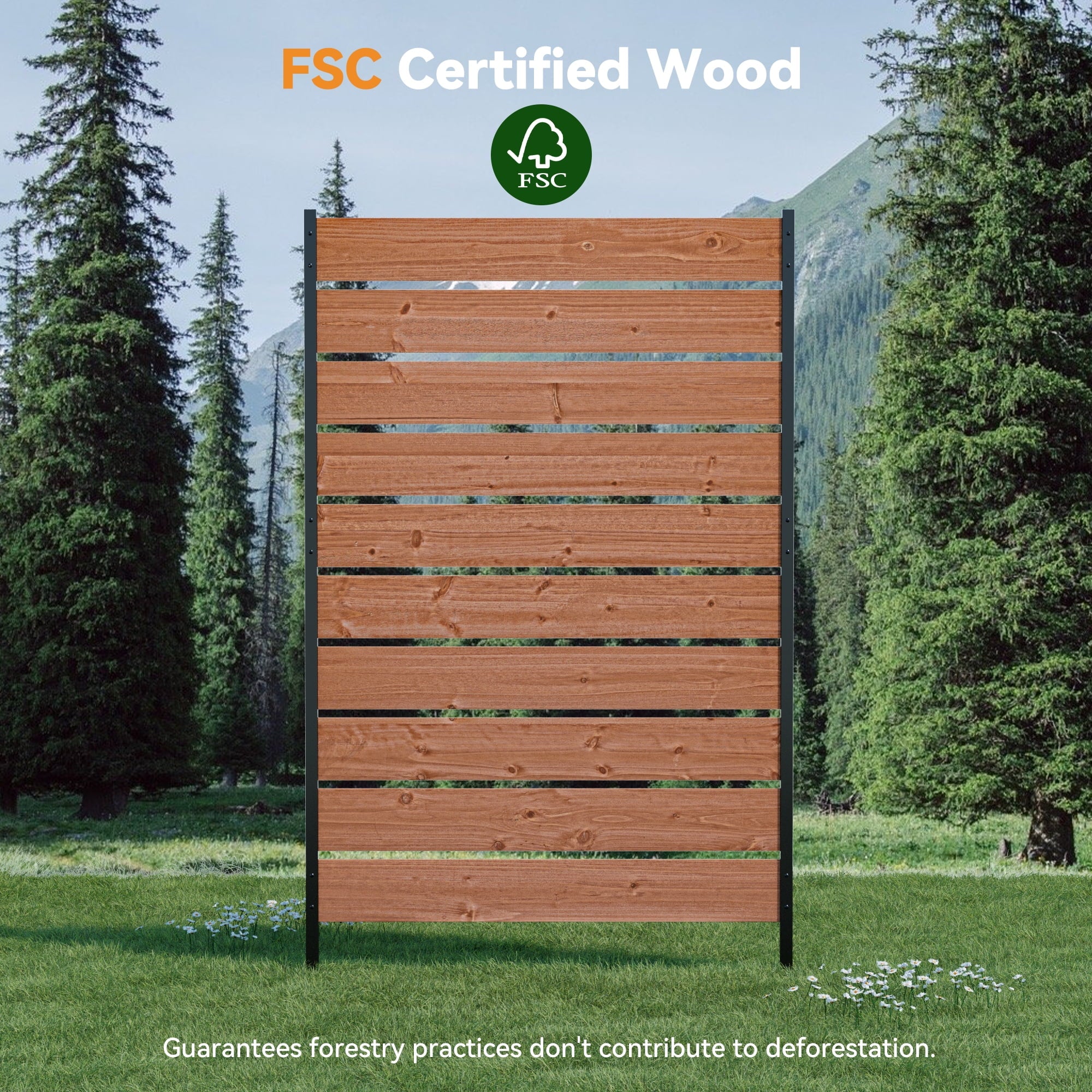 Modern Shade 5ft H x 3.3ft W No-Dig Wood Privacy Fence Panel, Outdoor Screen for Patio/Deck