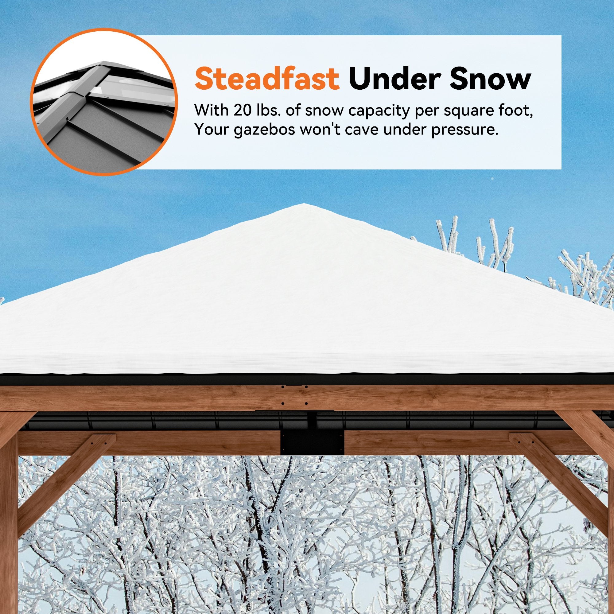 Modern Shade 11x11 Wood Gazebo,Permanent Hardtop Gazebo with Sunshine Board,with Galvanized Steel Roof Hardtop