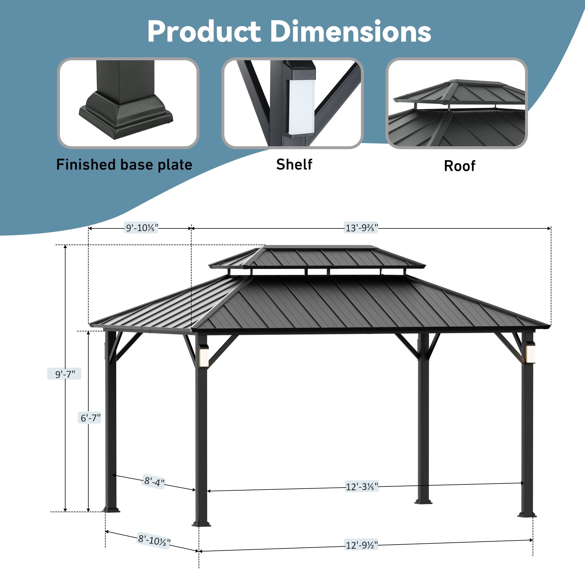 Modern Shade Horizon 10'x14' Hard Top Gazebo W/ Solar LED light