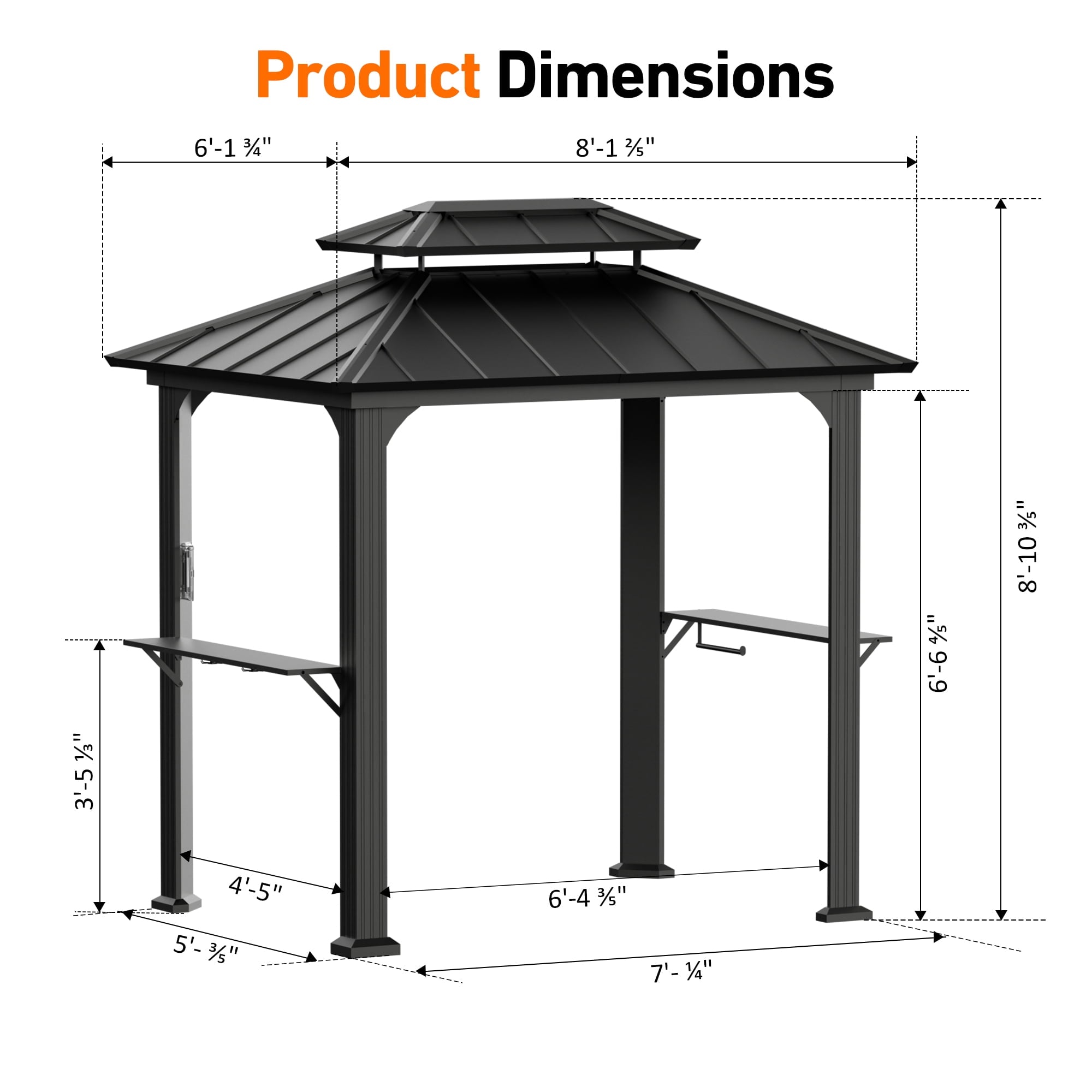 Modern Shade 6’ x 8’ Aluminum Grill Gazebo with Modern Shade Design, Equipped with Shelves, Ceiling Hook, and Galvanized Steel Roof for Enhanced Patio, Lawn, or Backyard Deck BBQ Experience