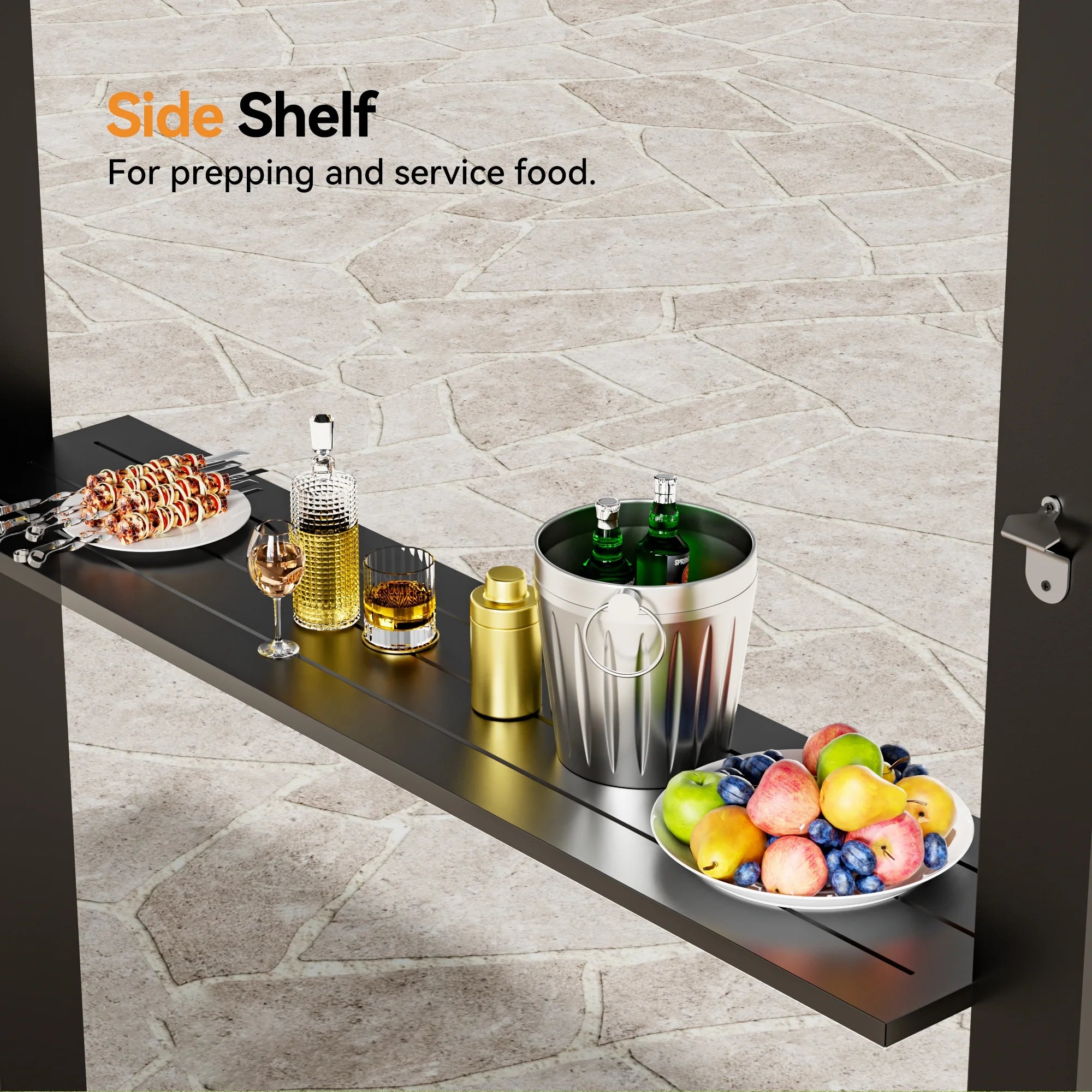 Covered Outdoor Hardtop Grill Gazebo 6'x12'with Side Shelf, Outdoor Gazebo with Bottle Opener & Hooks, Grill Canopy with Sturdy Rustproof Design for Backyard, Garden, Patio,Black