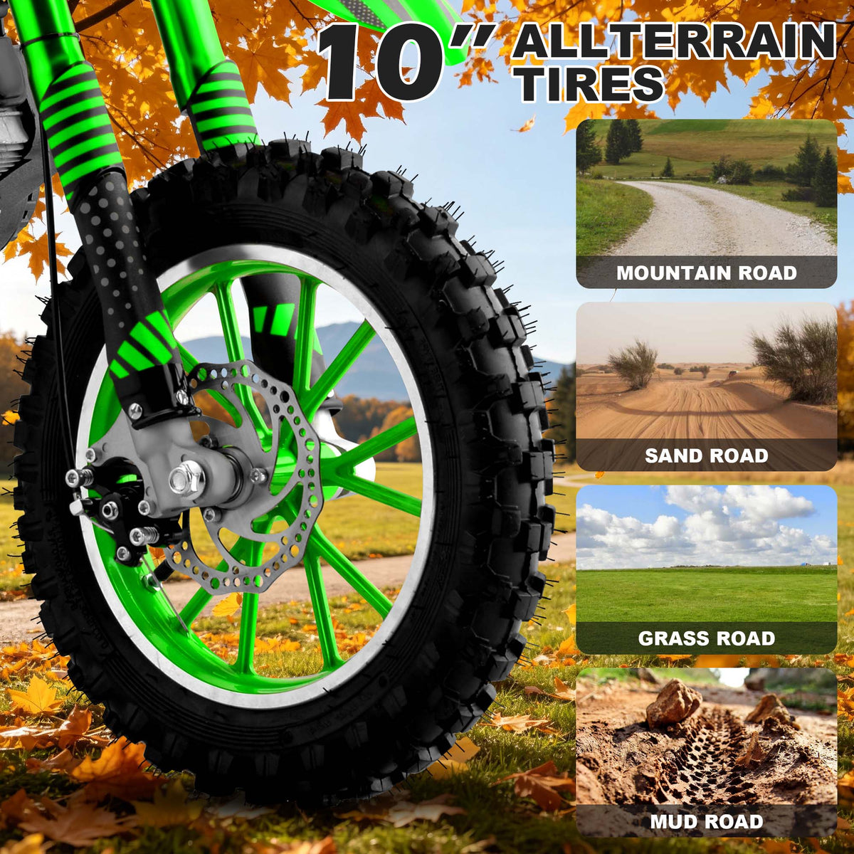 Gpower Gasoline 49cc Dirt Bike for Kids 13-17,2-Stroke Gas Power Mini Dirt Bike,Green