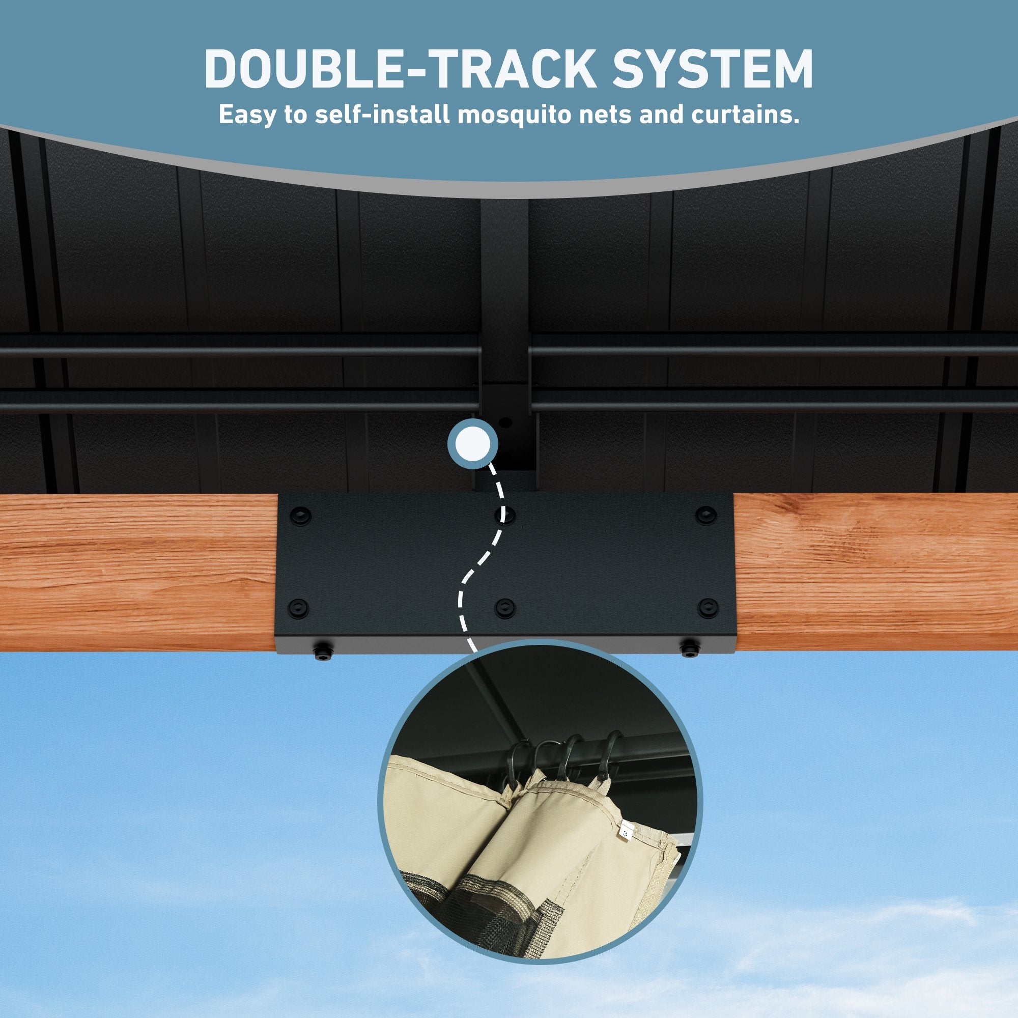 FONA 11'x11' Wood Gazebo with Galvanized Steel Roof & Sunshine Board,Permanent Hardtop Pavilion