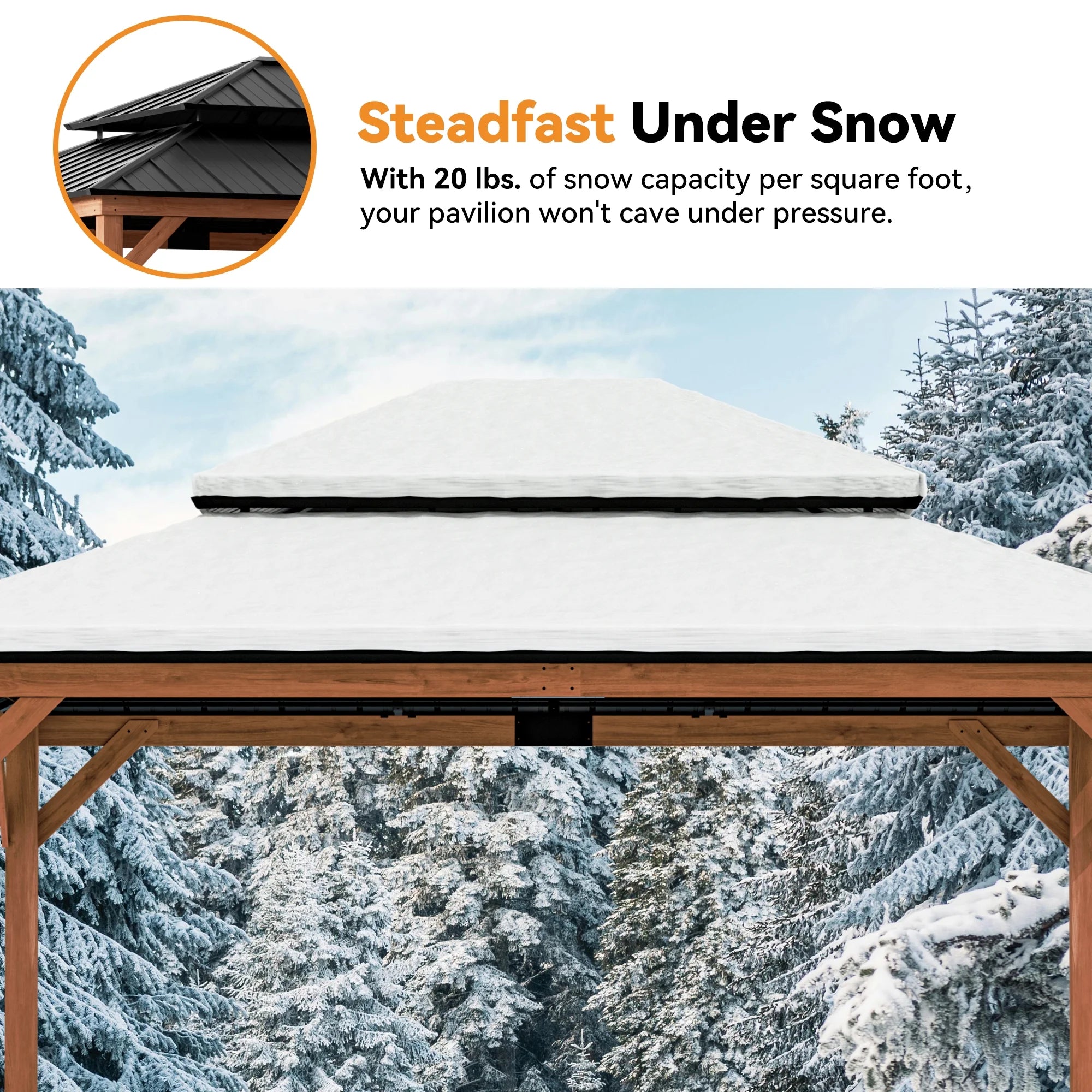 Modern Shade 13x15 Wood Gazebo,Cedar Framed Wooden Hard-Top Gazebo,Double Galvanized Steel Roof,with Mosquito Net