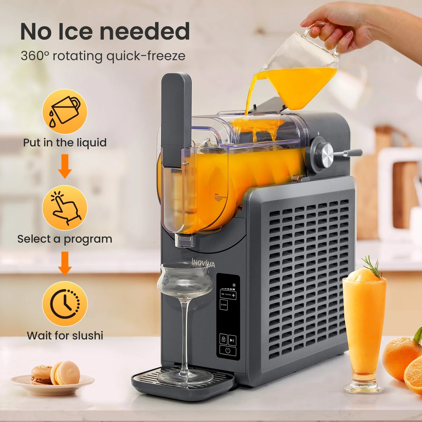 Slushie Machine, No Ice Needed, INOVIVA 72 oz Frozen Drink Maker for Home with Self-Cleaning, 5 Preset Programs, Frozen Margaritas, Frappés, Milkshake, and More