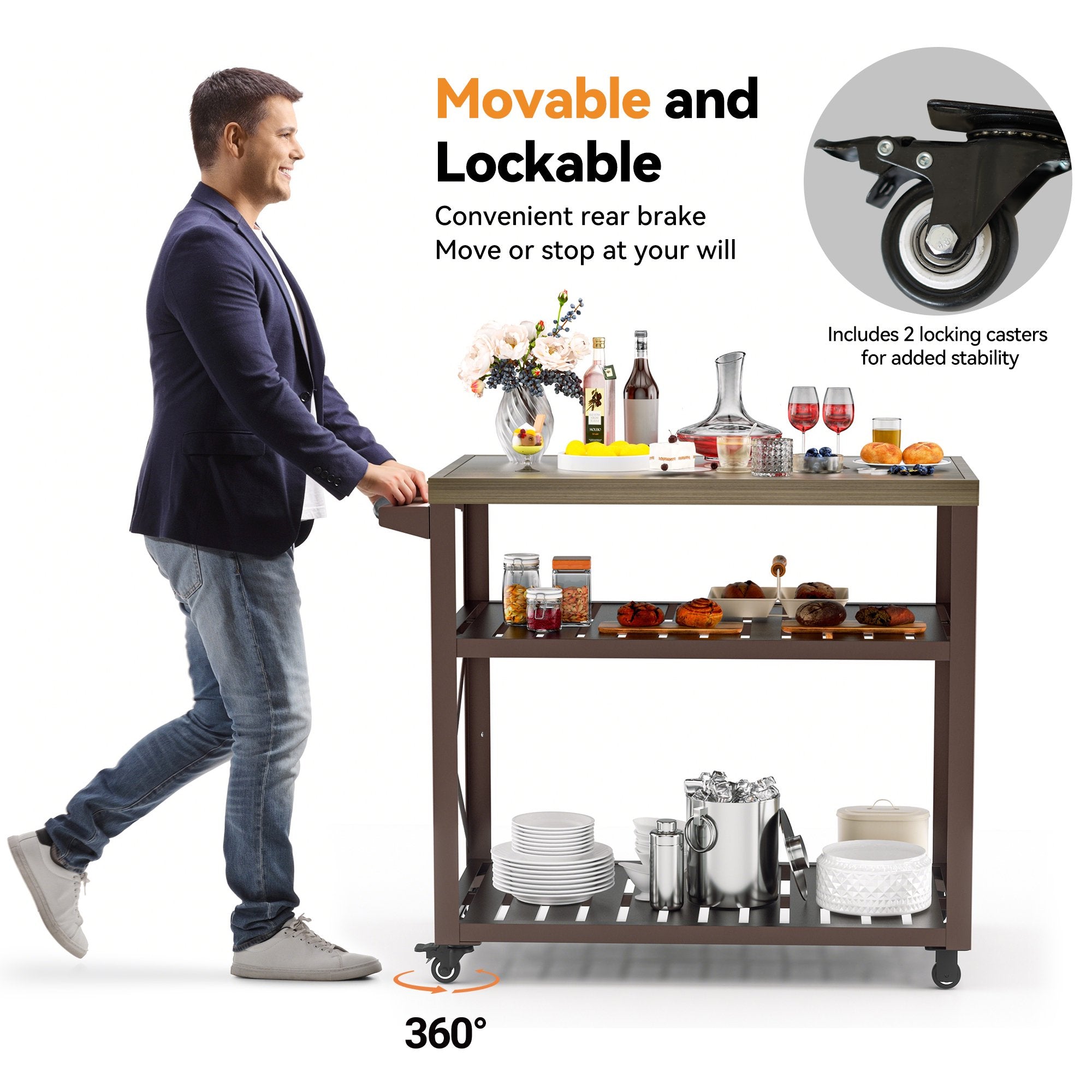 Modern Shade Outdoor Grill Cart, Heavy Duty Table with Wheels, Waterproof Top, Blackstone Compatible