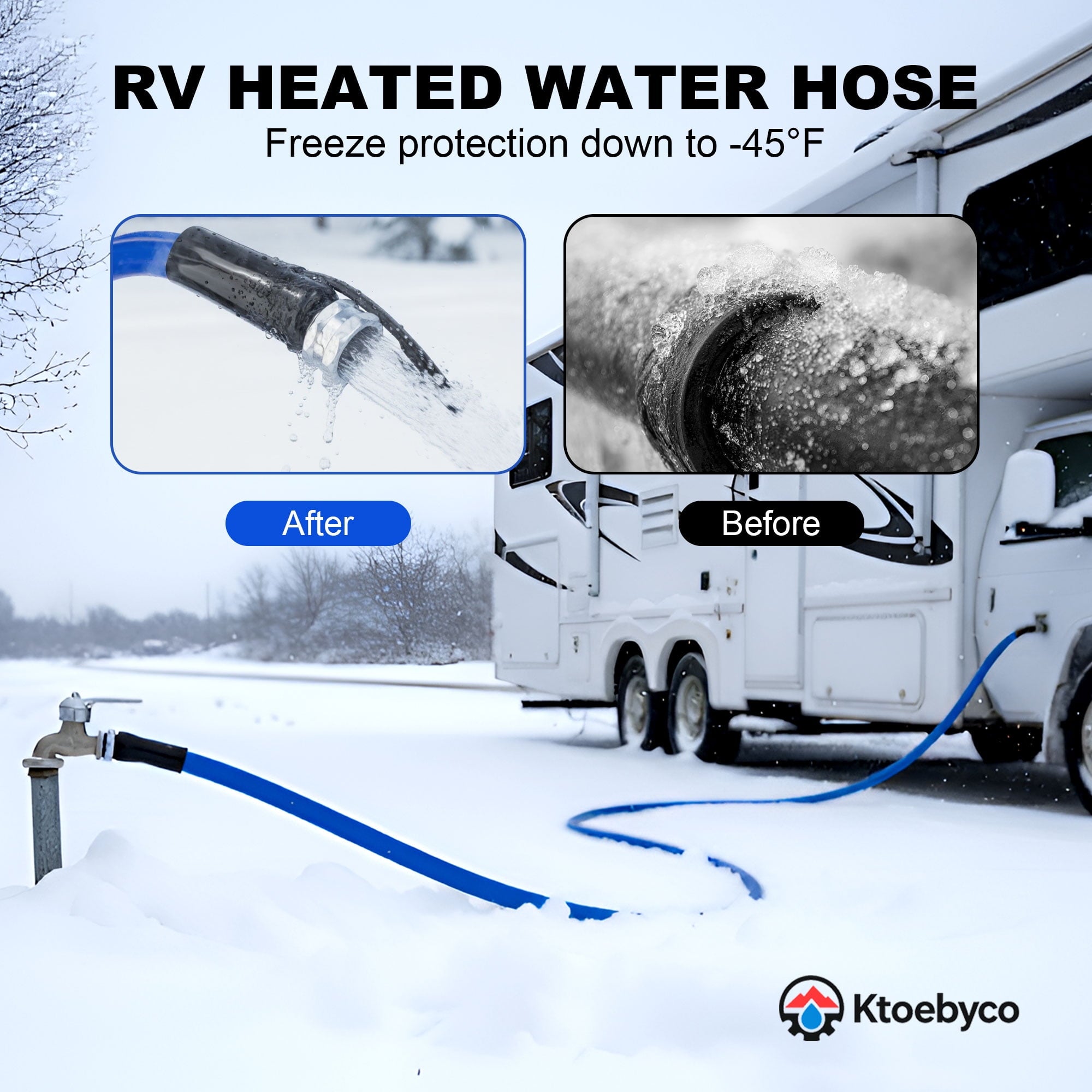 Ktoebyco 25FT Heated Water Hose for RV, Self-Regulating Anti-Freeze Hose -45°F, Lead & BPA Free