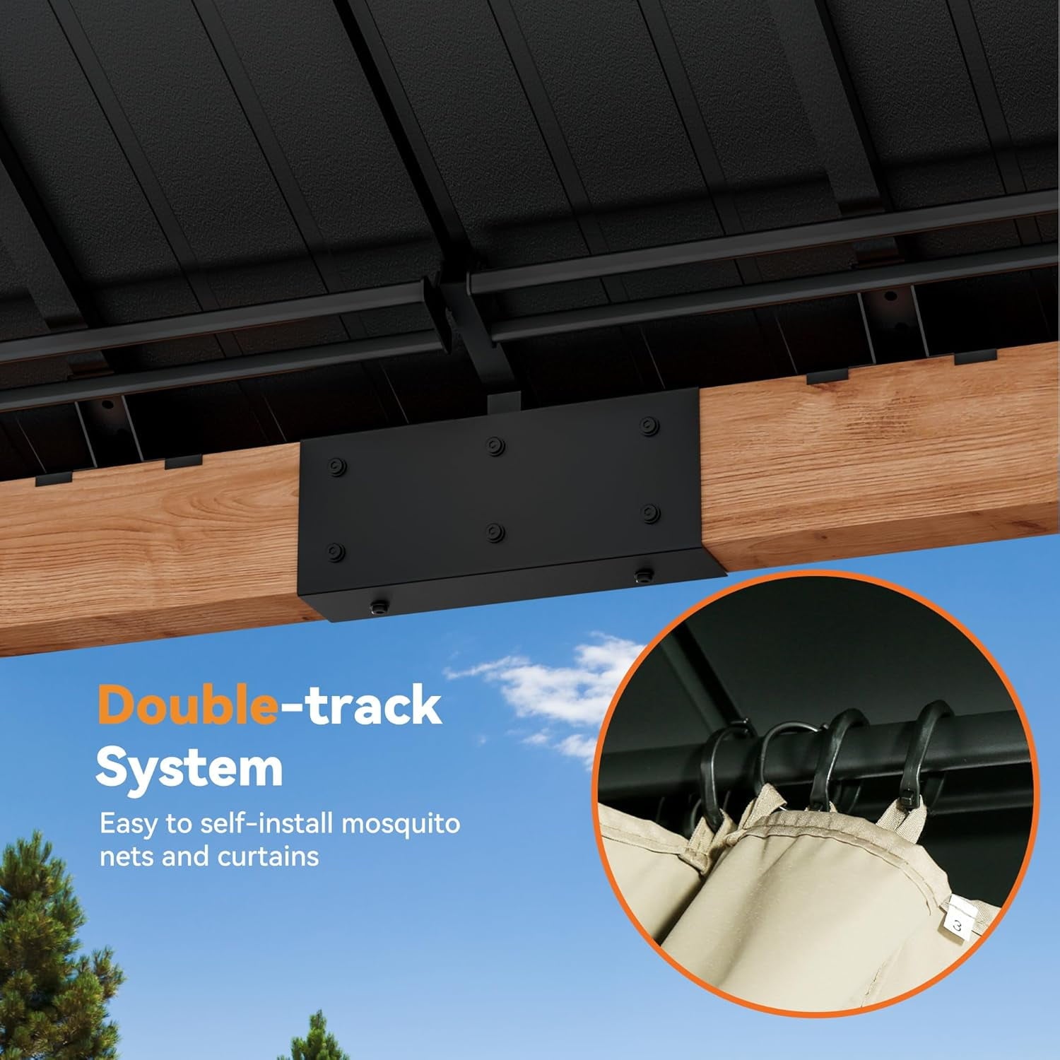 Modern Shade 12x24 Wood Hardtop Gazebo with Steel Roof,Curtains&Netting,Outdoor Grill Pavilion