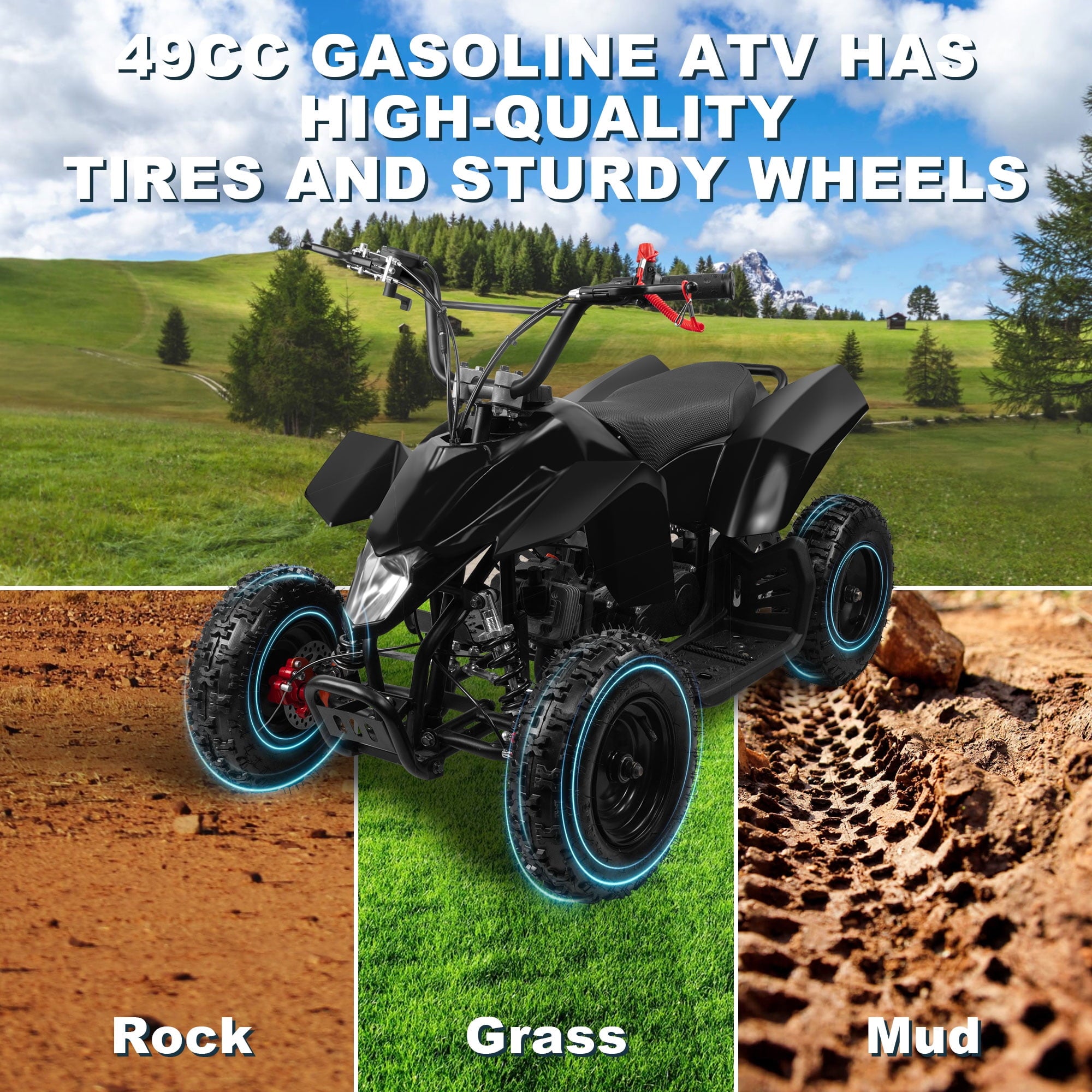 Gpower 49CC ATV for Kids,4 Wheels Pull Start Air-Cooled Gasoline Childs Quad ATV
