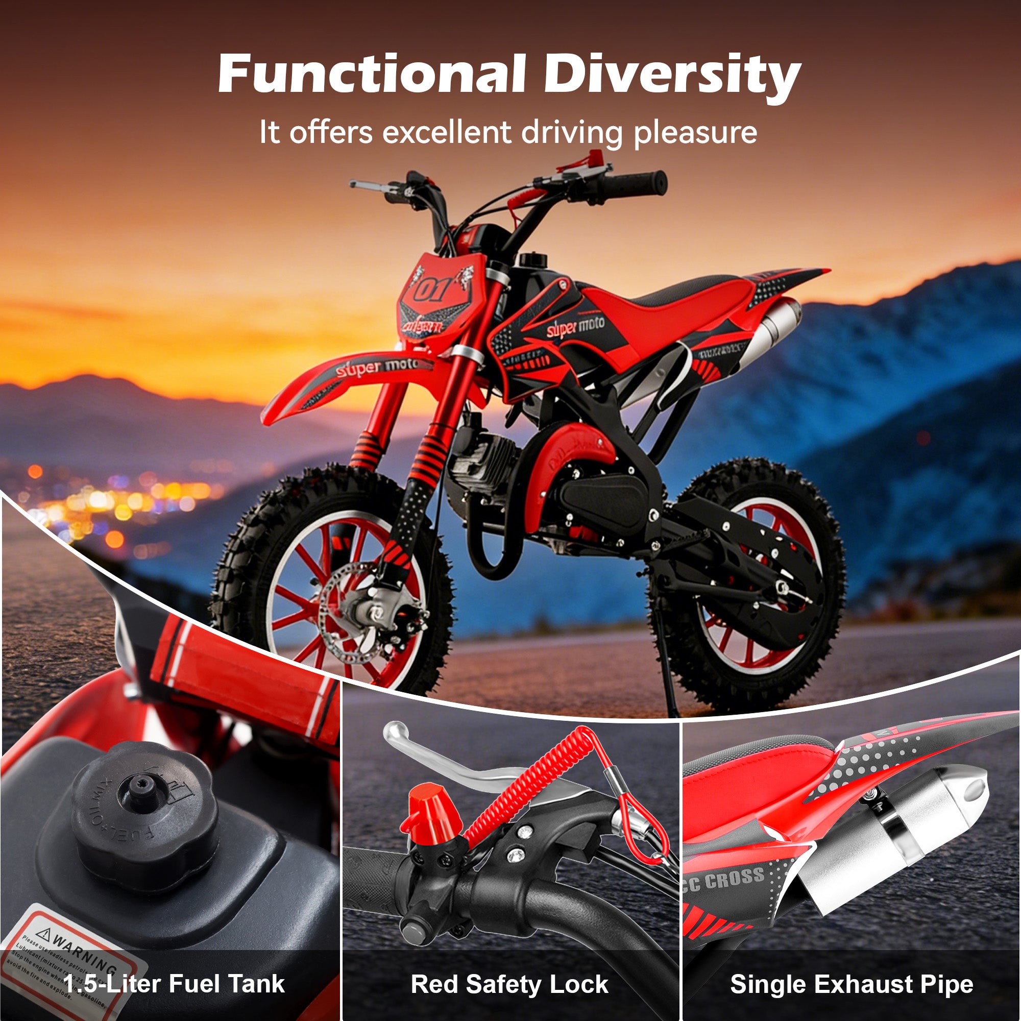 Gpower Mini Dirt Bike, 49cc 2-Stroke Gasoline Motorcycle for Kids 6-15 Years Old, Red