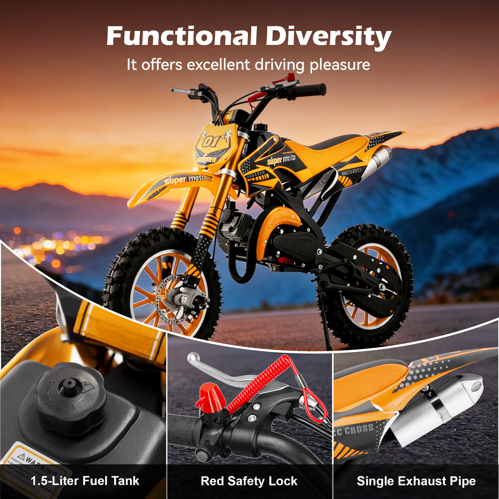 Gpower Gasoline 49cc Dirt Bike for Kids 6-15,2-Stroke Gas Power Mini Dirt Bike,1-Seater,Orange