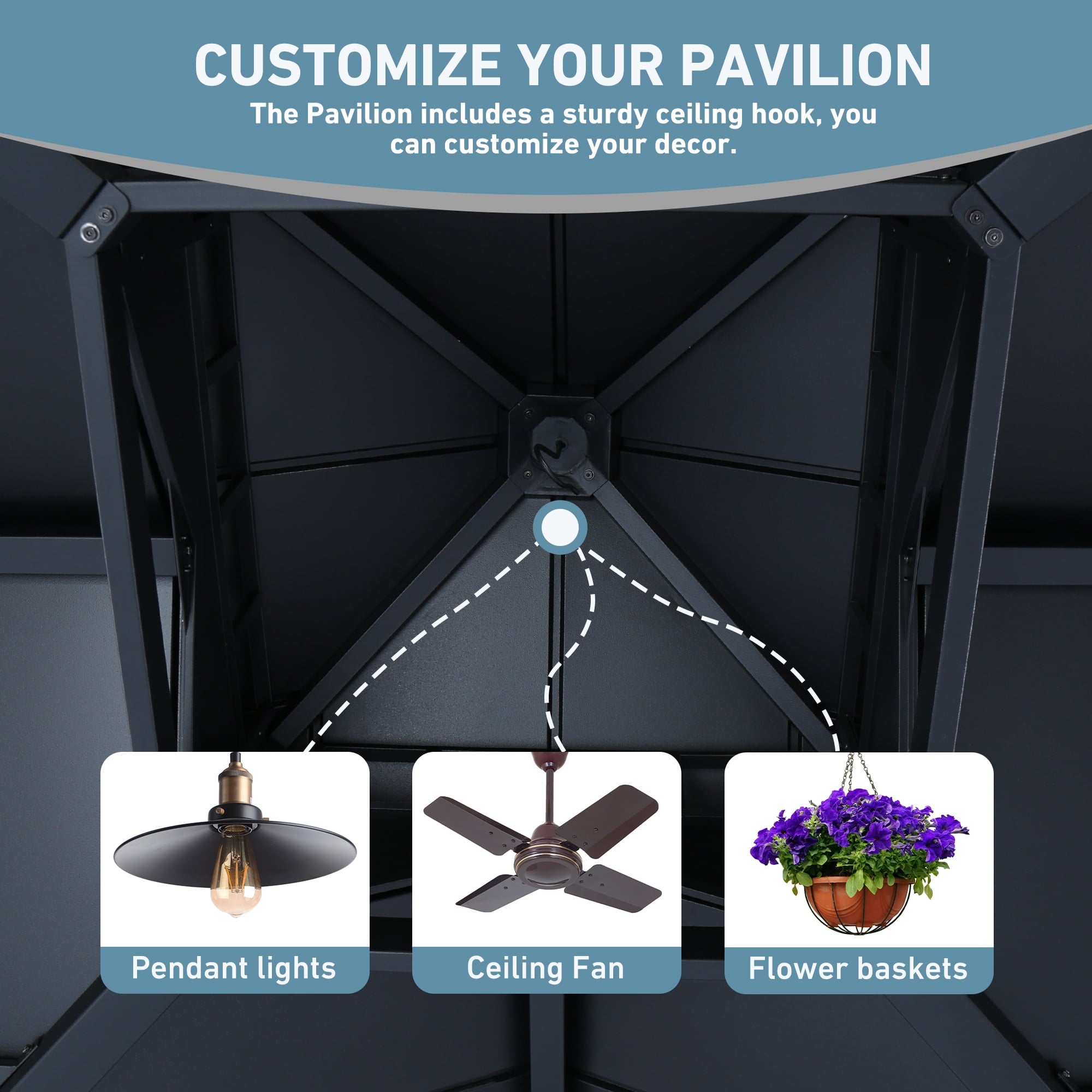 Modern Shade Wood Gazebo 12’x12’, Heavy Duty Hardtop Gazebo with Steel Roof, Water Resistant, Wind Resistant, Perfect for Your Permanent Outdoor Pavilion, Solid Wood Framed Gazebo, Cedar Gazebo