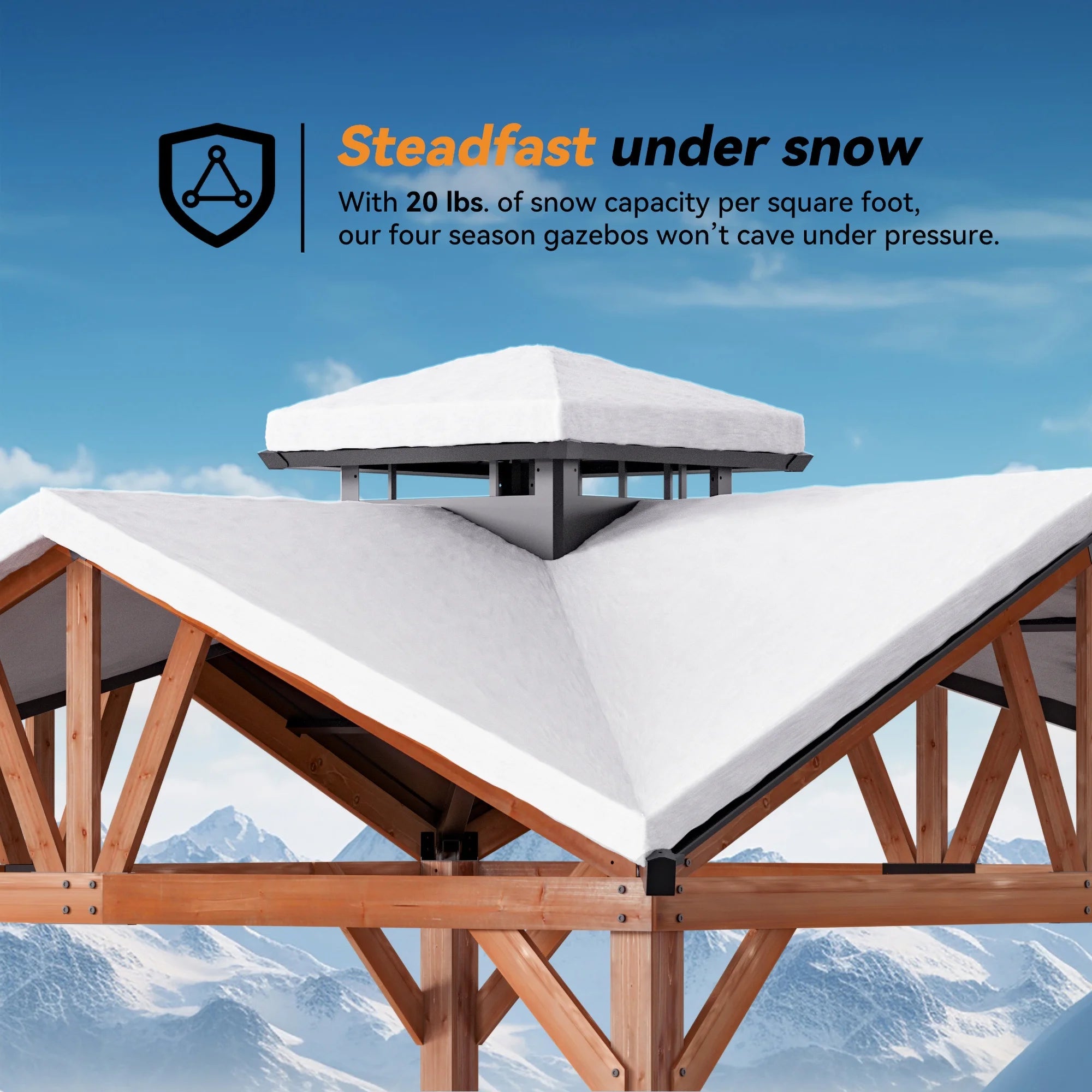 Modern Shade Wood Gazebo 12’x12’, Heavy Duty Hardtop Gazebo with Steel Roof, Water Resistant, Wind Resistant, Perfect for Your Permanent Outdoor Pavilion, Solid Wood Framed Gazebo, Cedar Gazebo