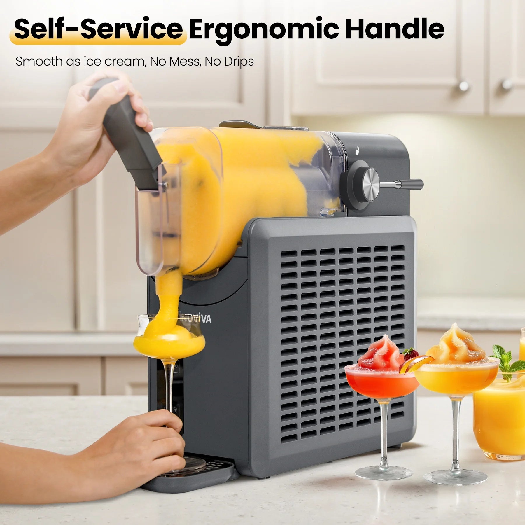 Slushie Machine, No Ice Needed, 72 oz INOVIVA Slushy Machine for Home with Self-Cleaning Function, Professional Frozen Drink Maker, 5 Preset Programs, Frozen Margaritas, Frappés, Milkshake, and More