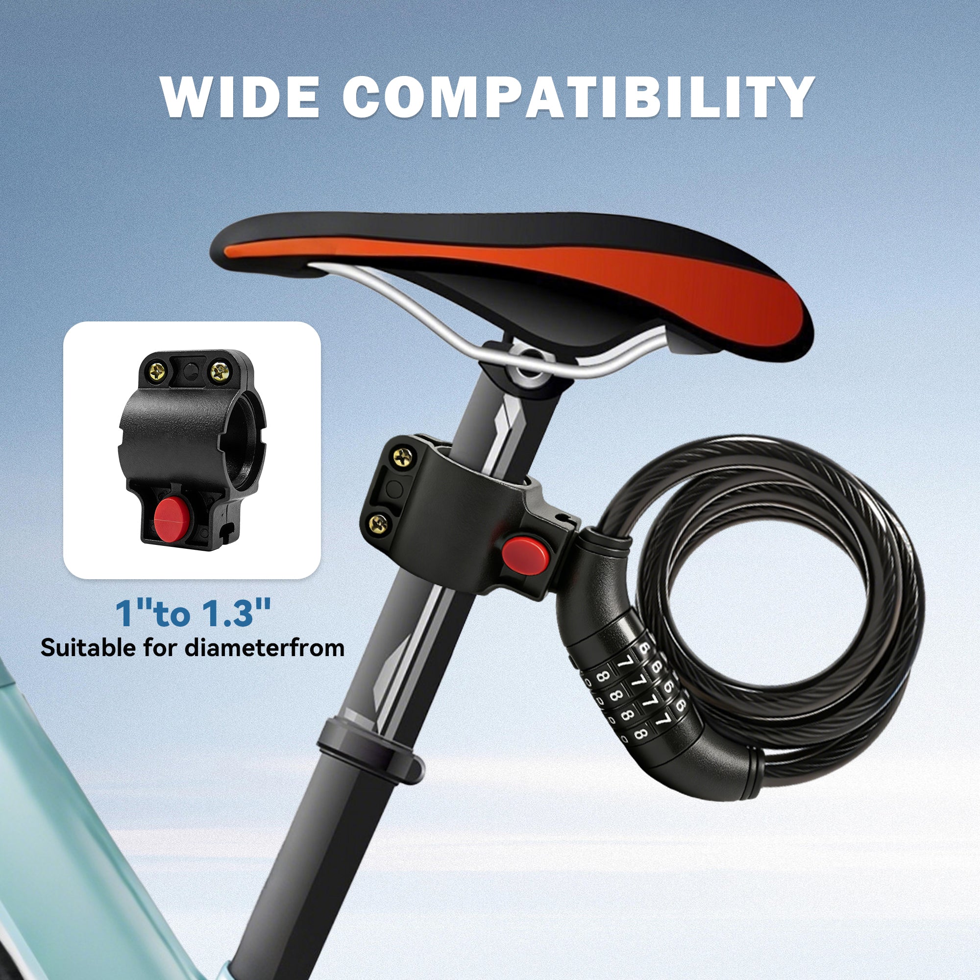 Ktoebyco Bike Lock with Combination 4 ft Bicycle Lock Anti-Theft 4 Digit Resettable Cable Lock