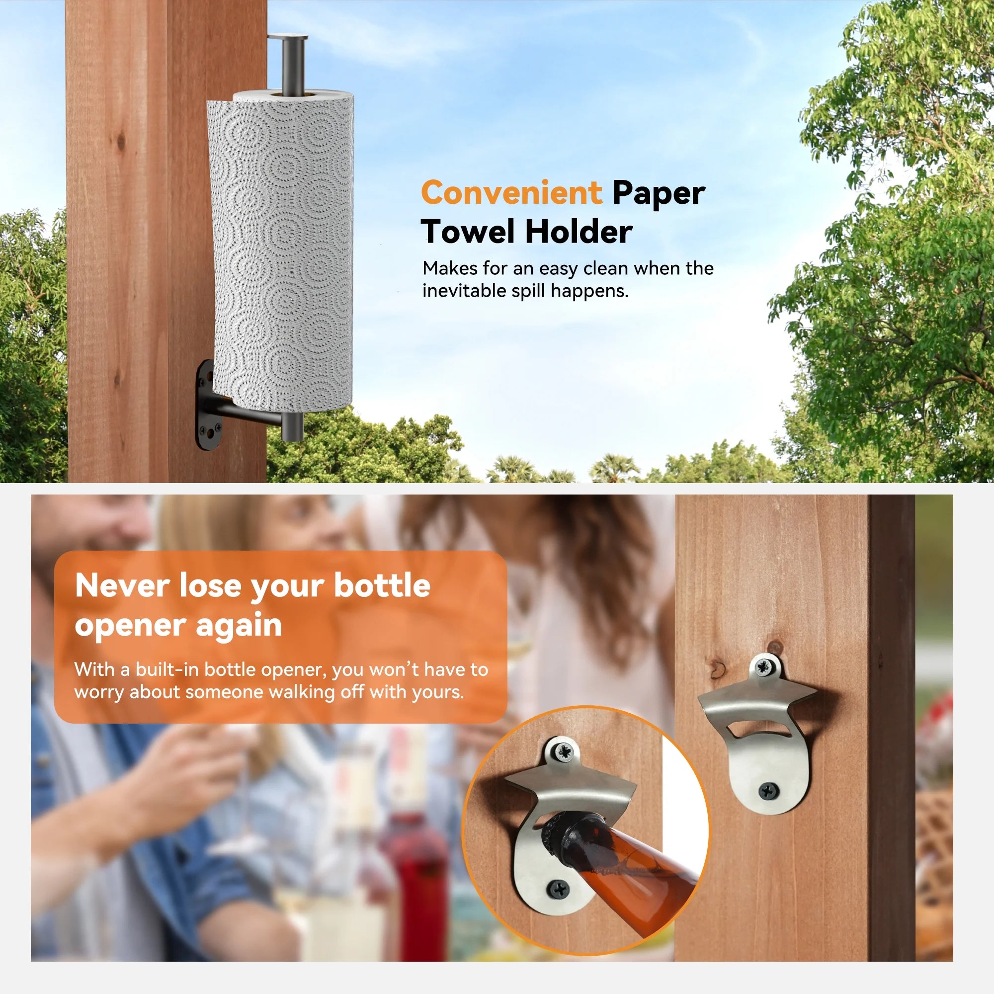 Modern Shade The Aura Cedar Wood Entertainment Bar Center, Wood Gazebo Grill Pavilion with Shelves & Paper Towel Holder, Grill Gazebo with Hardtop Steel Roof,TV Mount, Power Strip for Patio, Garden