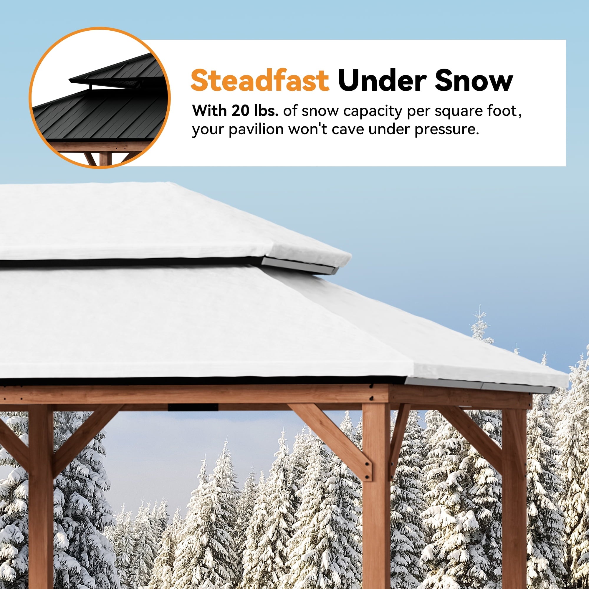 Modern Shade 12x20 Wood Gazebo,Cedar Framed Wooden Hard-Top Gazebo,Double Galvanized Steel Roof,with Mosquito Net