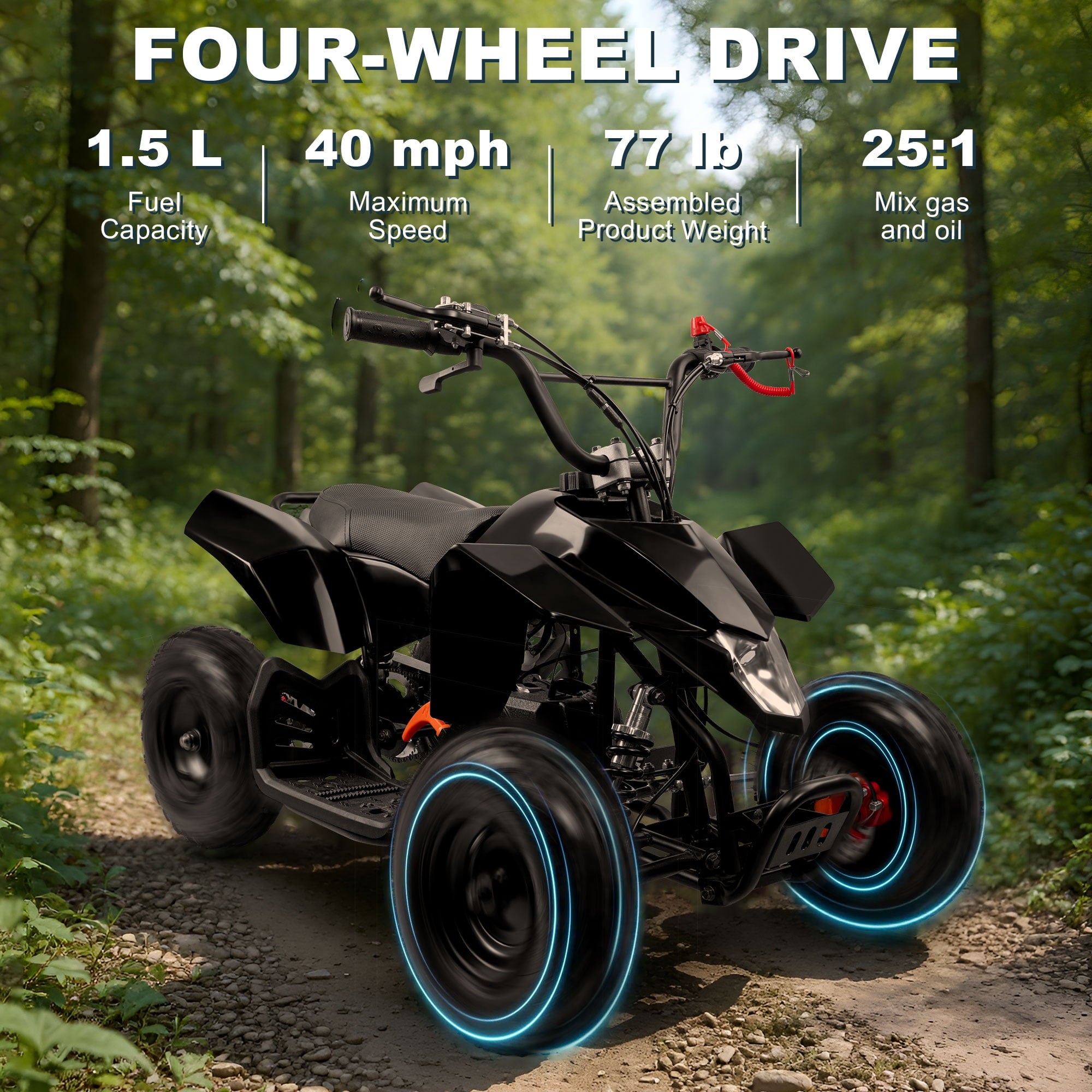 Gpower 49CC ATV for Kids,4 Wheels Pull Start Air-Cooled Gasoline Childs Quad ATV