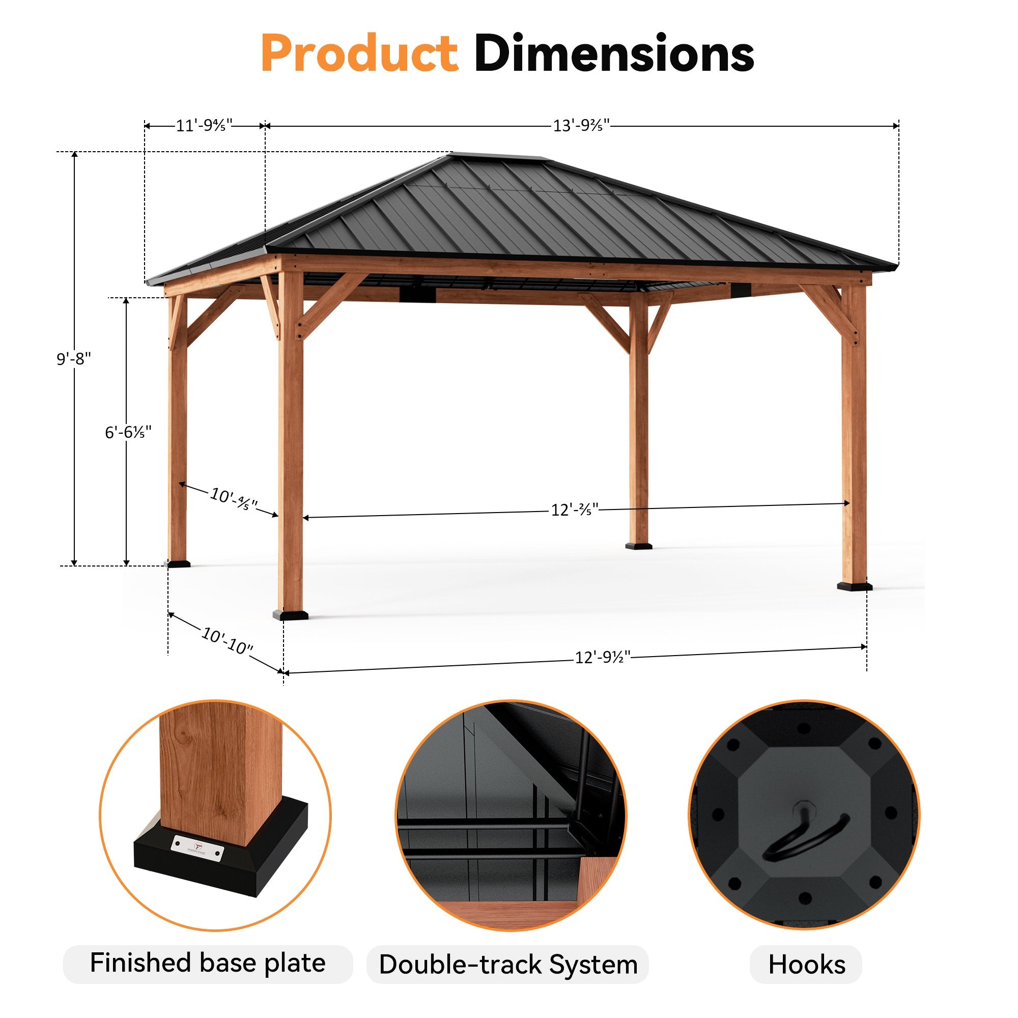 Modern Shade 12x14 Wood Gazebo,Permanent Hardtop Gazebo with Mosquito Net,with Galvanized Steel Roof Hardtop