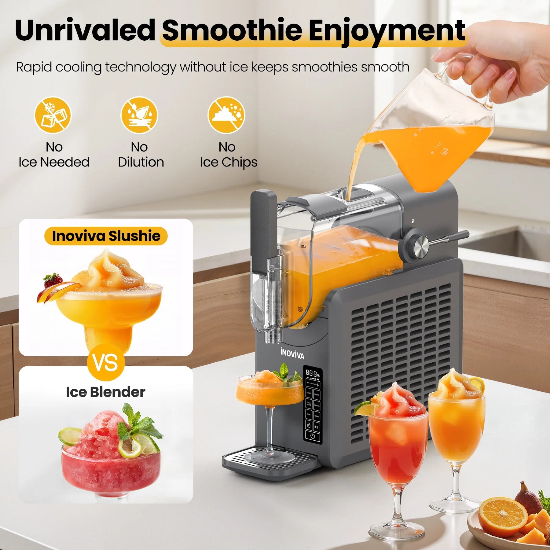 Slushie Machine, No Ice Needed, 72 oz INOVIVA Slushy Machine for Home with Self-Cleaning Function, Professional Frozen Drink Maker, 5 Preset Programs, Frozen Margaritas, Frappés, Milkshake, and More