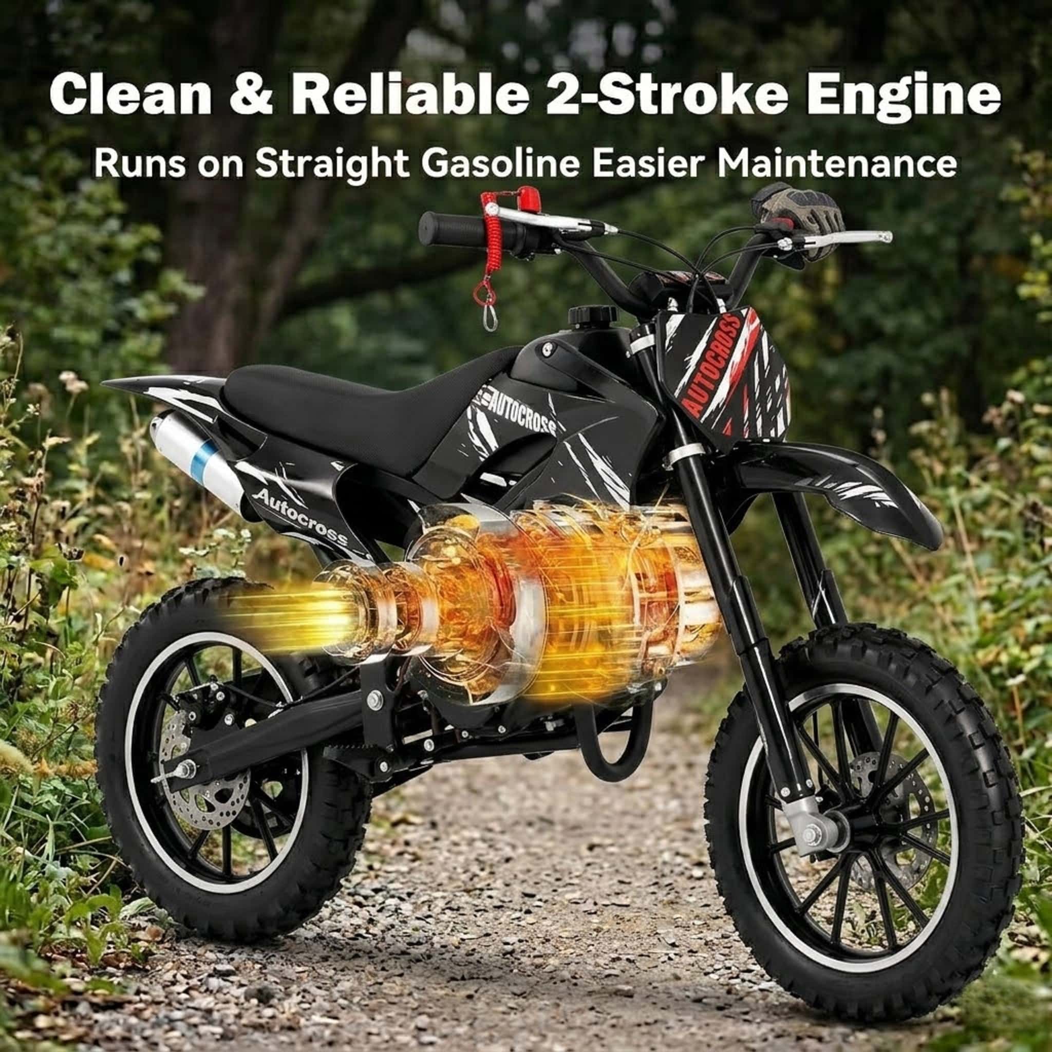 Epicord 50cc Kid Dirt Bike,2-Stroke Gas Mini Bike for Kids 8-14 Shock Absorption,Pull Start,Max Speed 40 MPH, 160 lb Capacity,Black