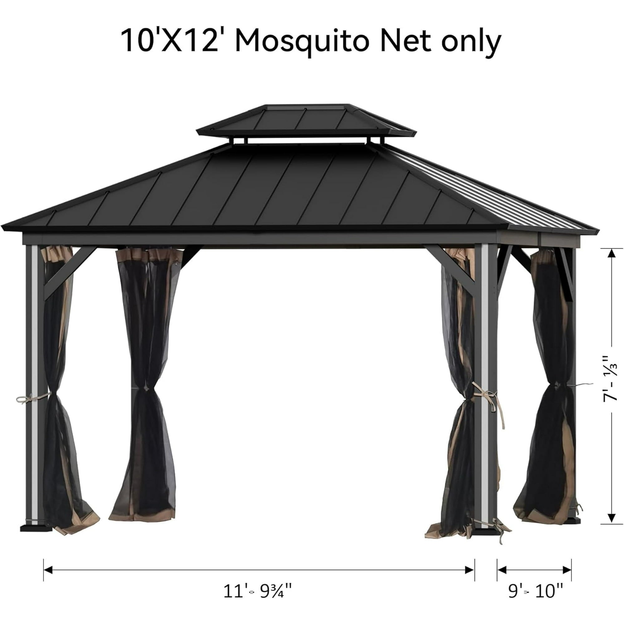 MODERN SHADE universal 4-Panel Mosquito Netting for 10x12 Gazebo,Patio Canopy Replacement with Zipper