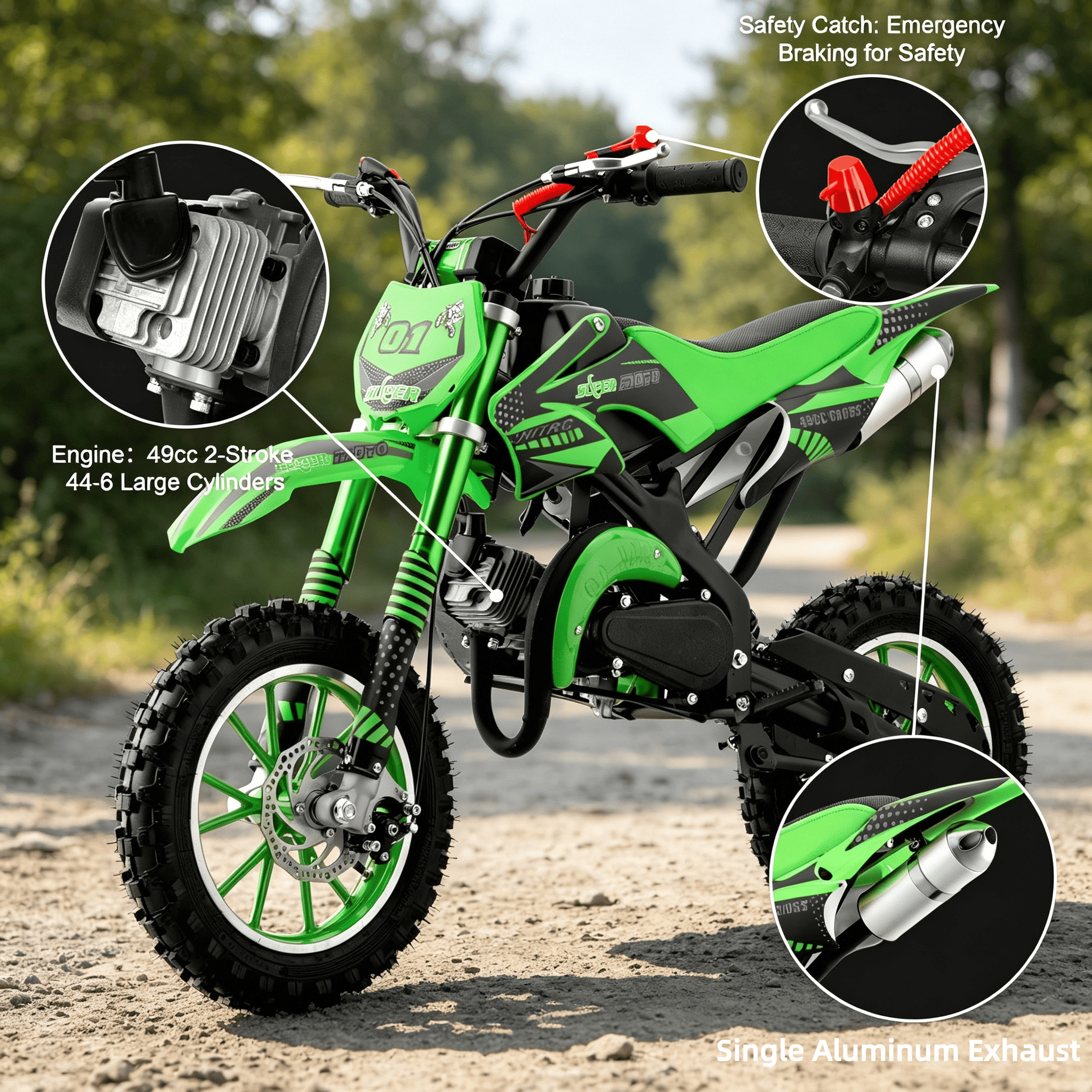 Ktoebyco 49cc Kids Mini Dirt Bike, 2-Stroke Gas-Powered Motorcycle, 1.5L Fuel Capacity,Green