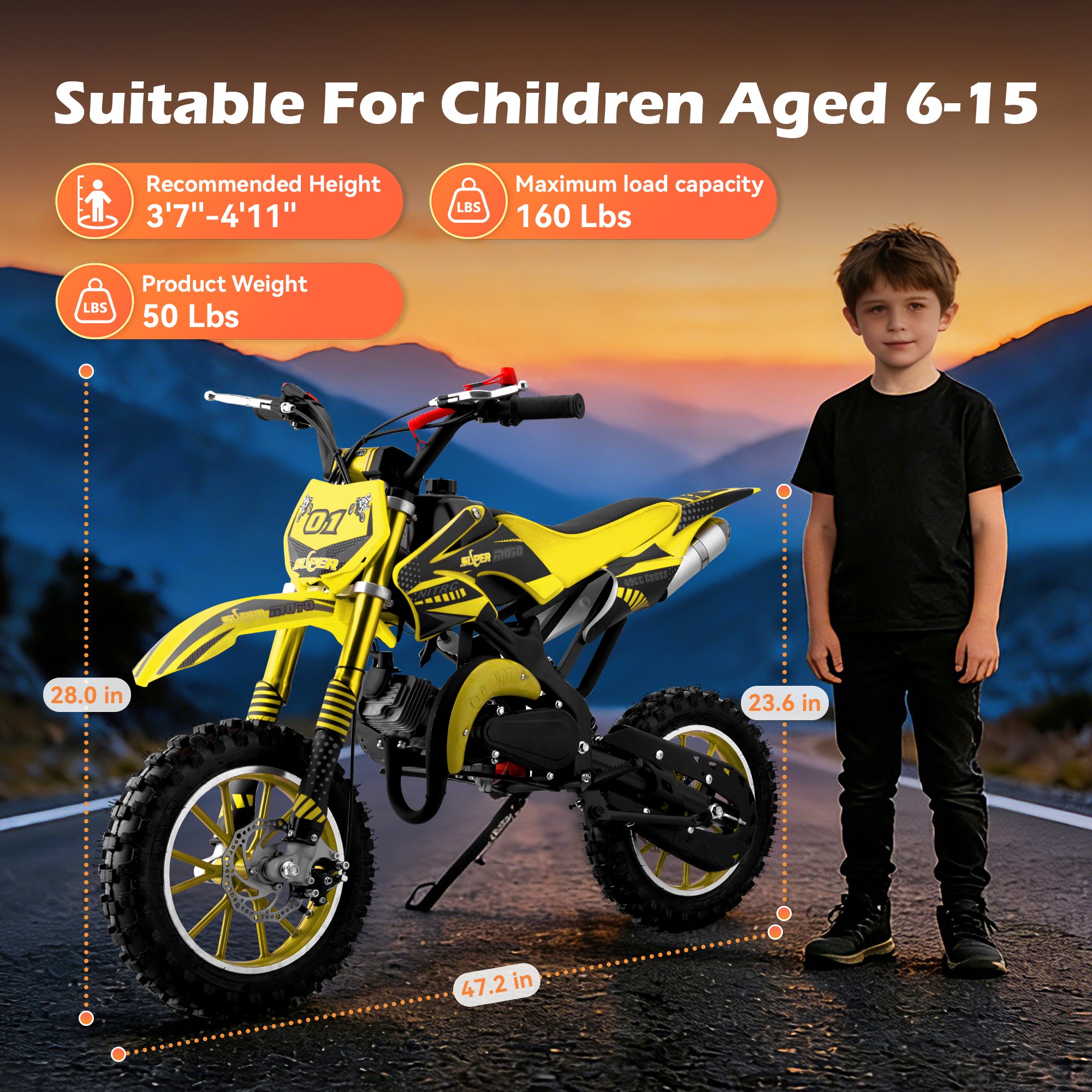 Gpower 49cc Dirt Bike for Kids 6-15,2-Stroke Gas Powered Mini Dirt Bike,1.5L Fuel Capacity,1-Seater,Yellow (4.7) | 35 ratings