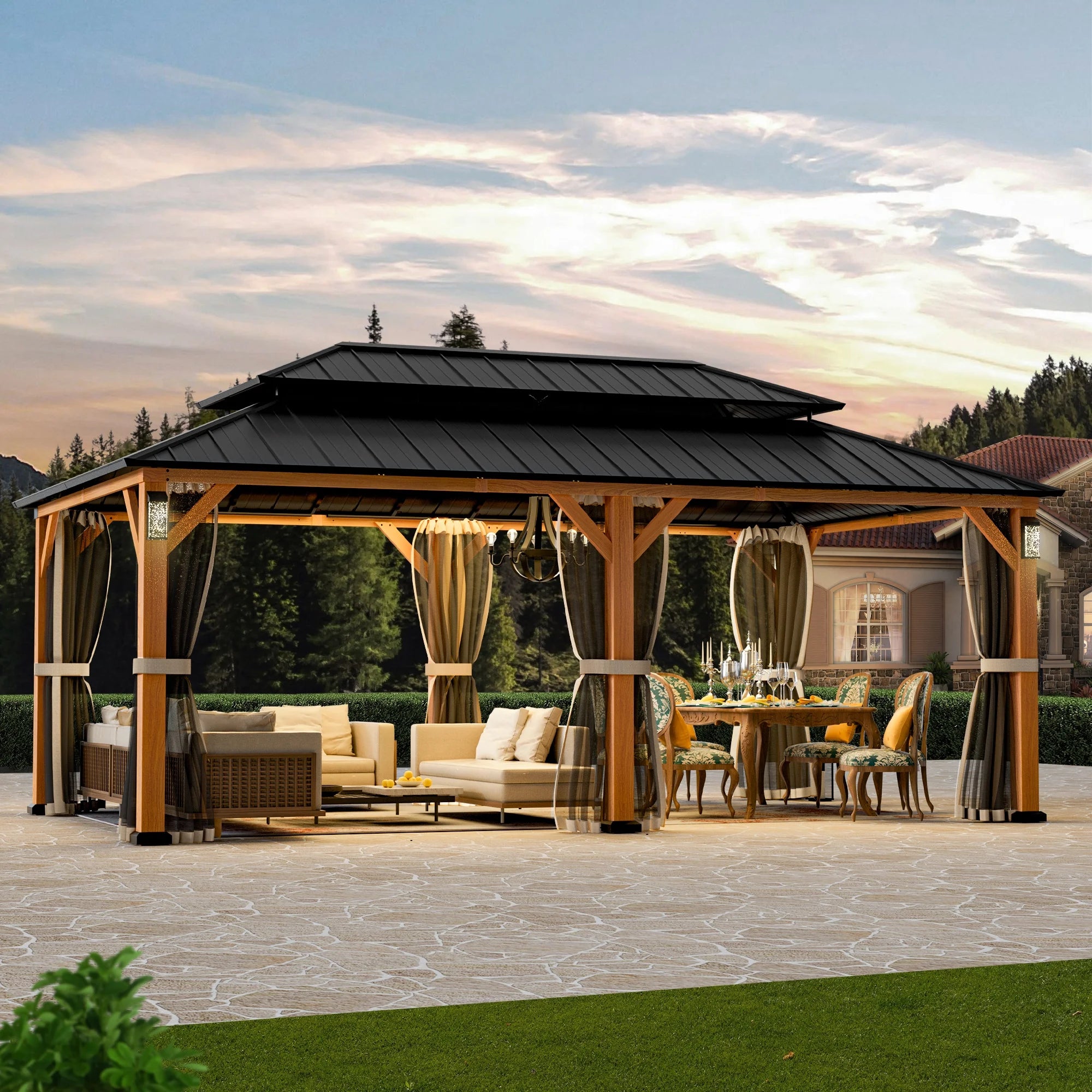 Modern Shade 12'x20' Hard Top Gazebo W/ Solar LED light