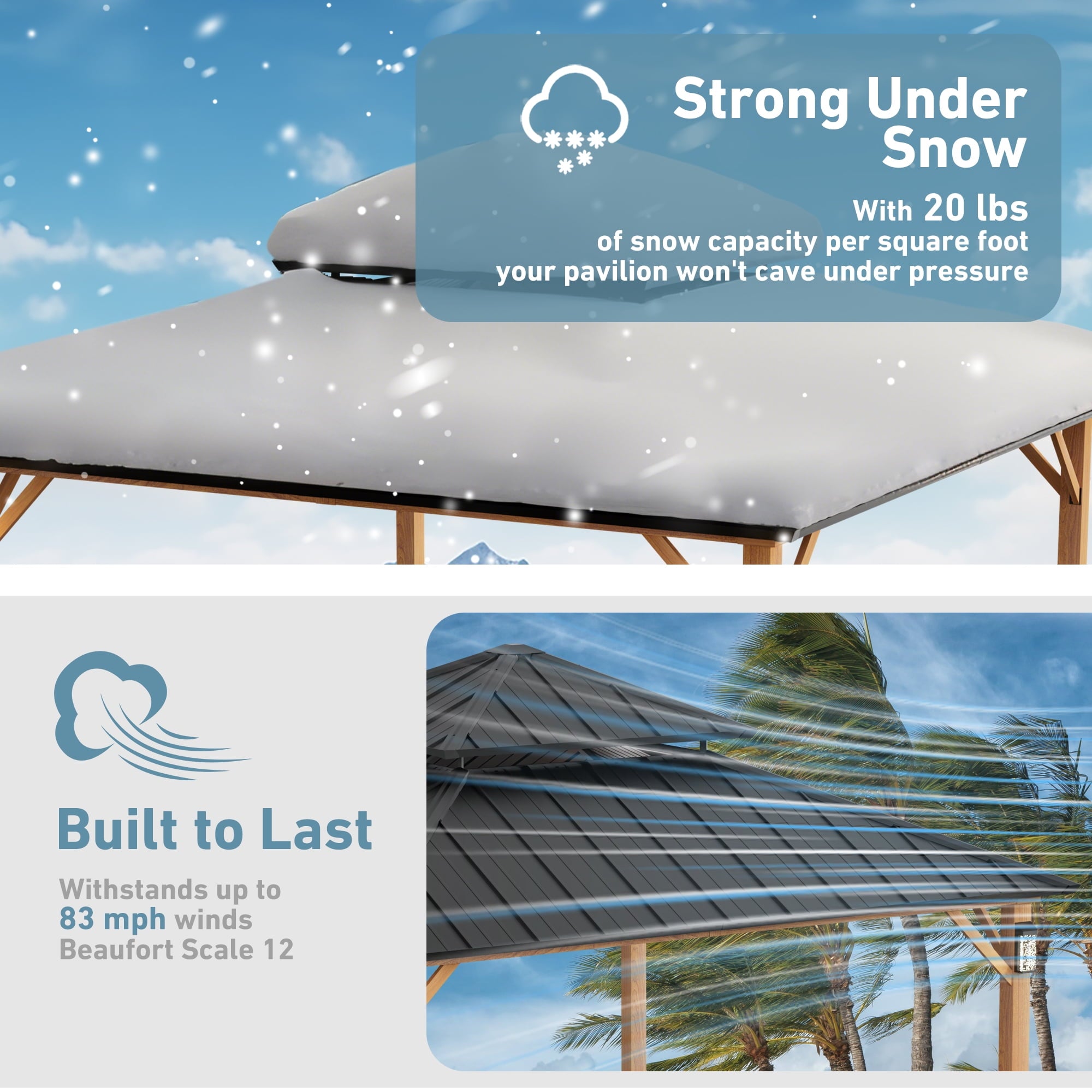 Modern Shade Horizon 12'x12' Hard Top Gazebo W/ Solar LED light