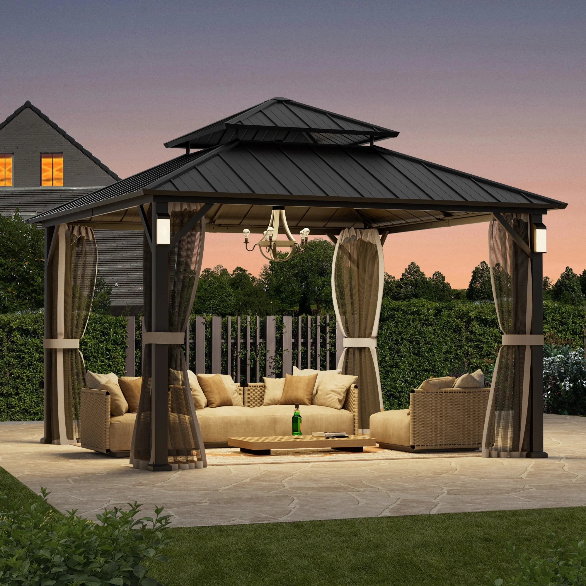 Modern Shade Horizon 12'x12' Hard Top Gazebo W/ Solar LED light