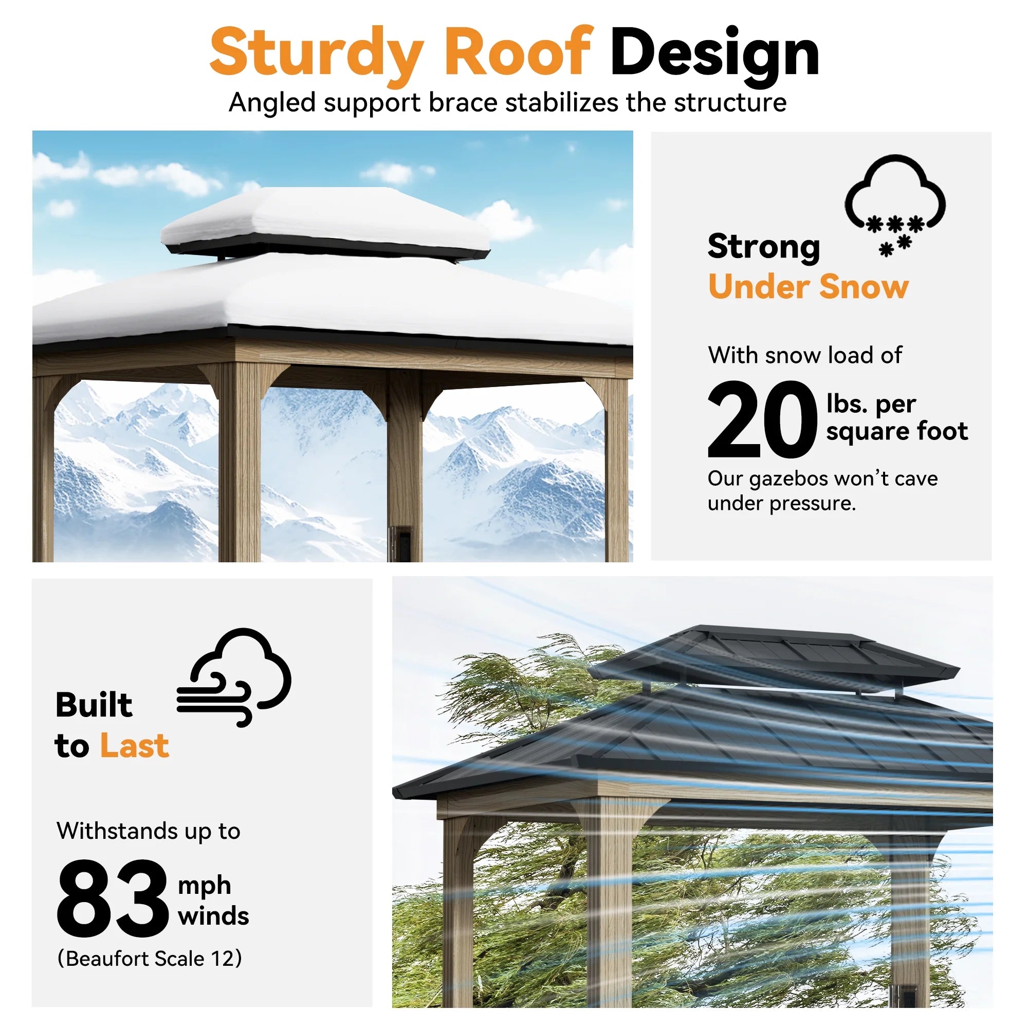 Modern Shade Grill Gazebo 6' X 8', Permanent Aluminum BBQ Gazebos with Shelves and Paper Towel Holder, Grill Canopy with Galvanized Steel Roof, Grill Gazebo with Charging Ports, Wood-Looking