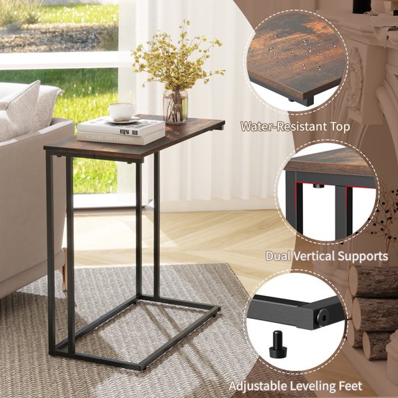 Krpimt C-Shaped End Table for Sofa & Bed Small Side Table with Metal Frame for Bedroom, Living Room, Walnut