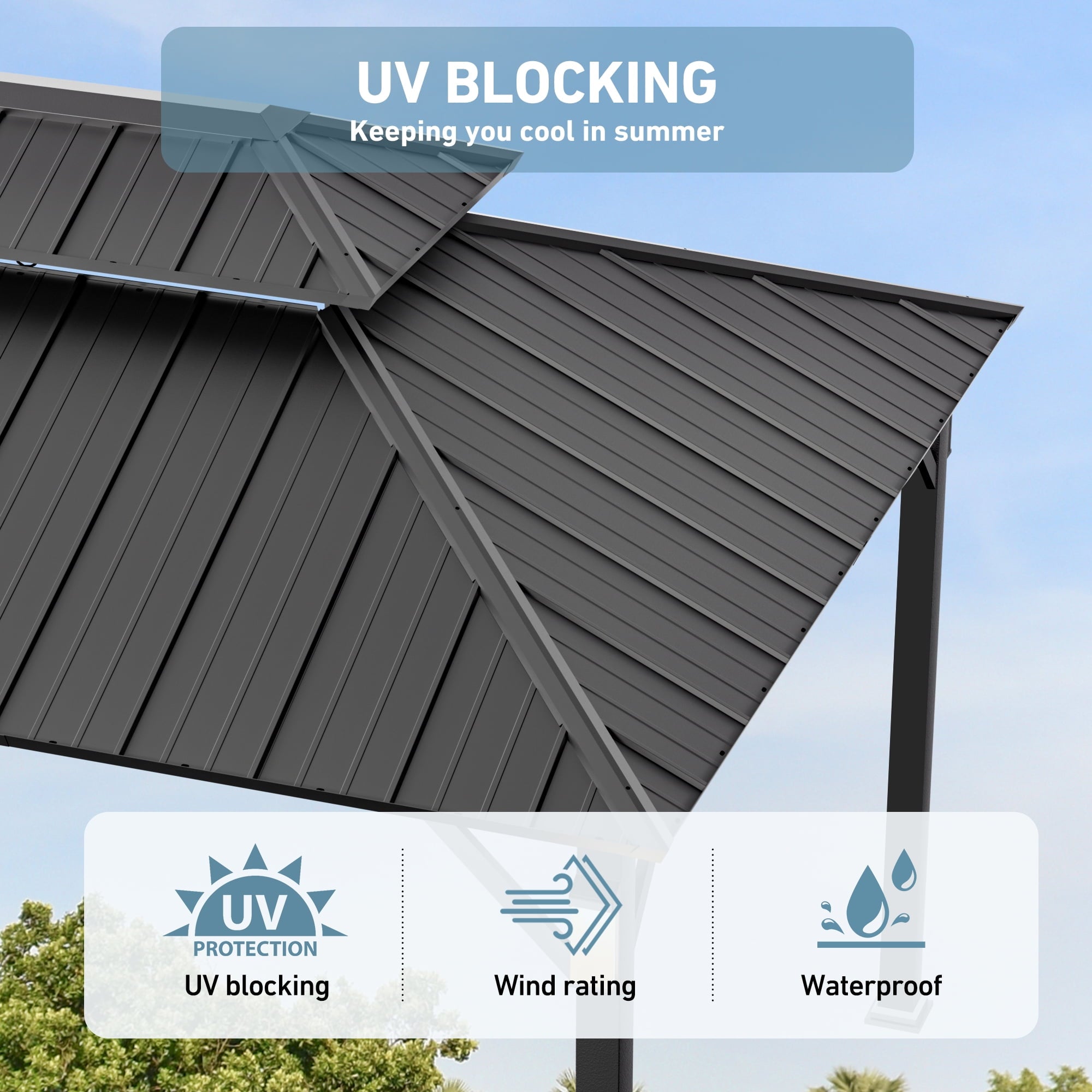 Modern Shade Horizon 10'x14' Hard Top Gazebo W/ Solar LED light