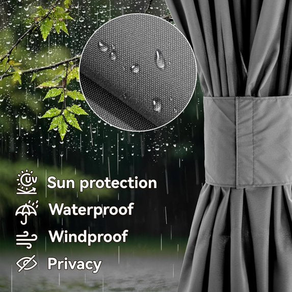 FONA Gazebo Curtain Replacement Universal 4-Panel Sidewalls 10' x 12', Outdoor Gazebo Privacy Curtains with Zipper, Replacement for Patio Canopy, Garden, Backyard, Grey