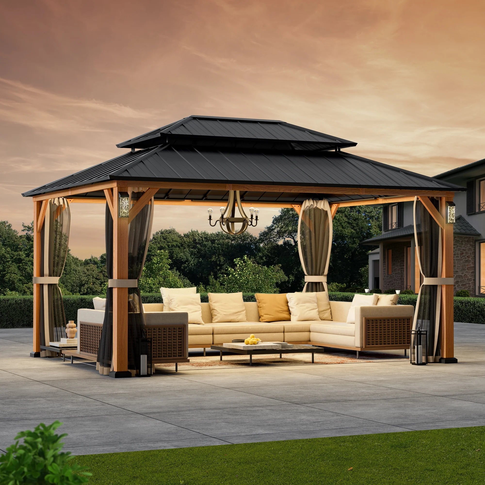 Modern Shade 12'x16' Hard Top Gazebo W/ Solar LED light