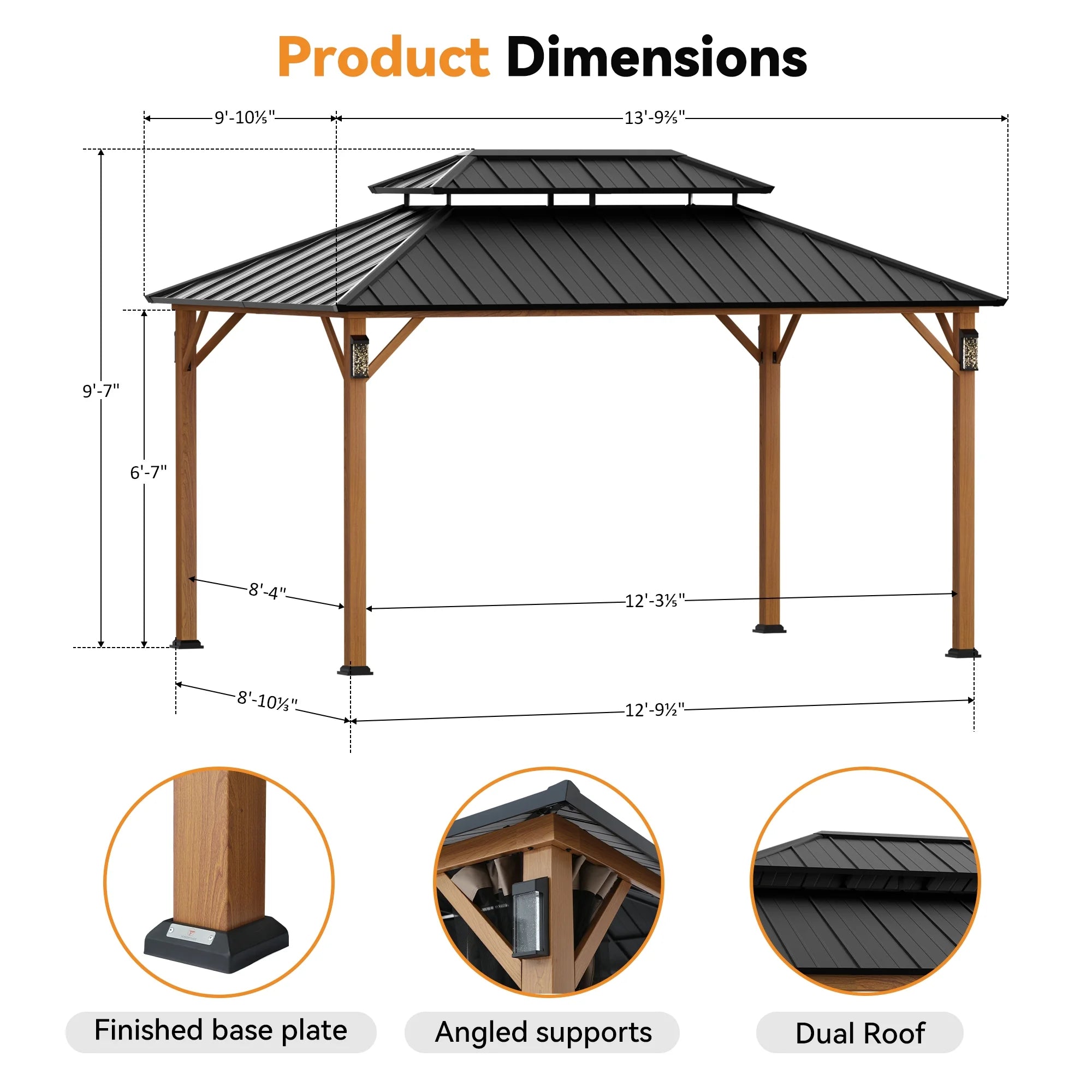 Modren Shape Horizon 10'x14' Hard Top Gazebo W/ Solar LED light