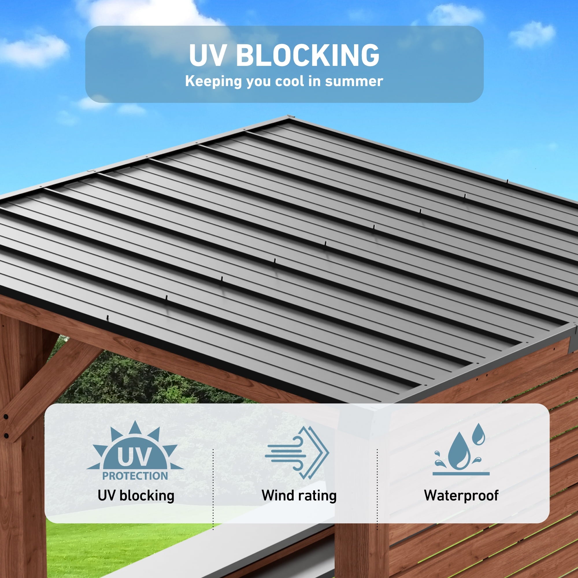FONA 6.5'x8' Cedar Wood Bar&Grill Gazebo with Shelves,TV Mount,Hardtop Steel Roof,Power Strip