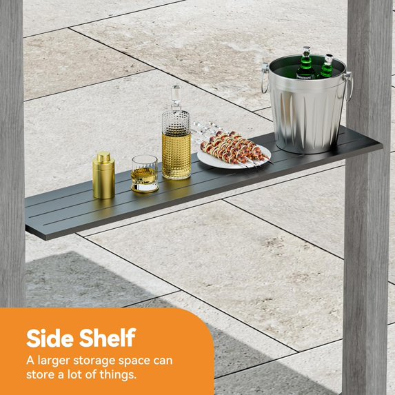 FONA Grill Gazebo 6' x 8' with Galvanized Steel Roof and Pergola Extension, BBQ Gazebo with UV Blocking & Waterproof Design, Grill Canopy with Shelves, Rust-Resistant, Transfer Gray