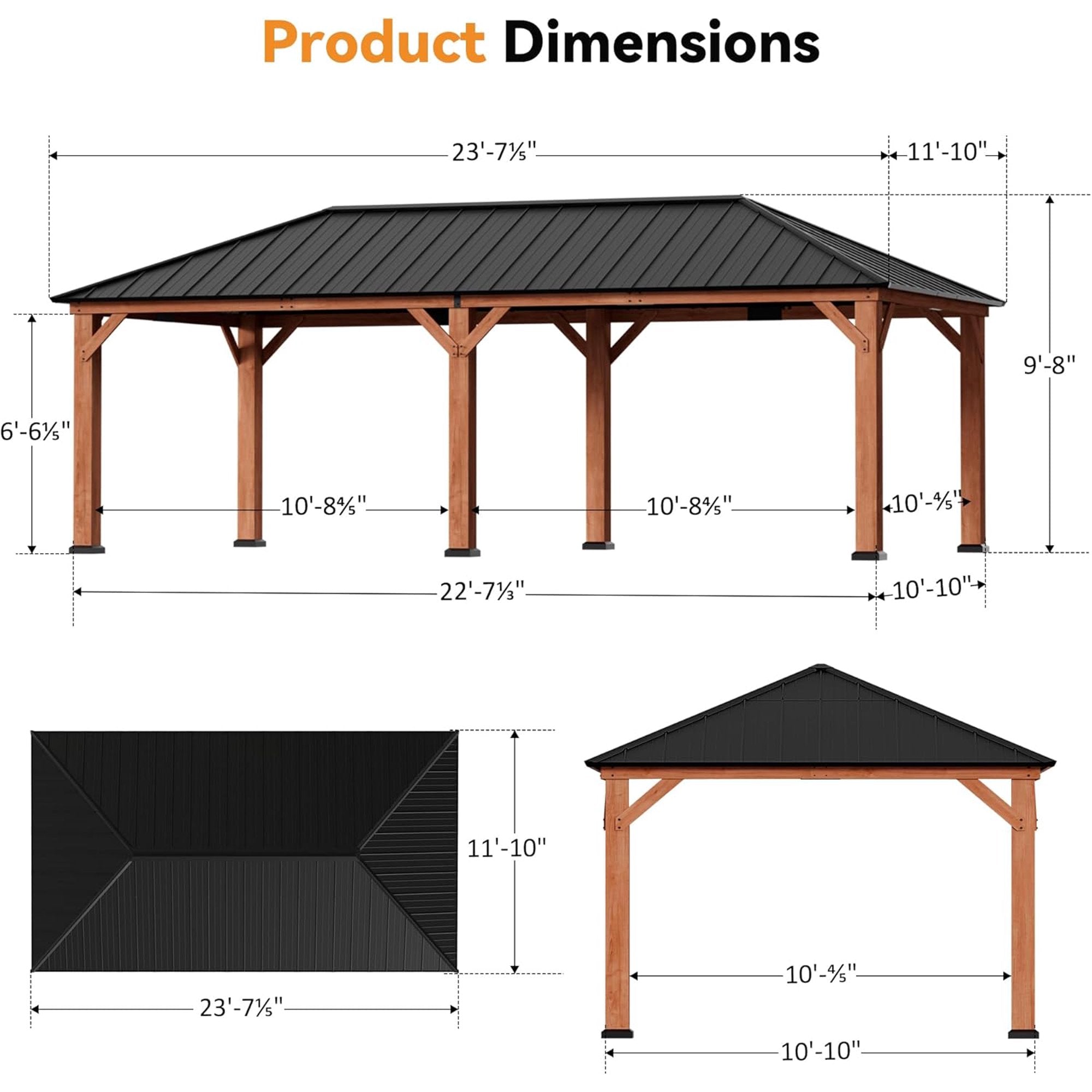 Modern Shade 12x24 Wood Hardtop Gazebo with Steel Roof,Curtains&Netting,Outdoor Grill Pavilion