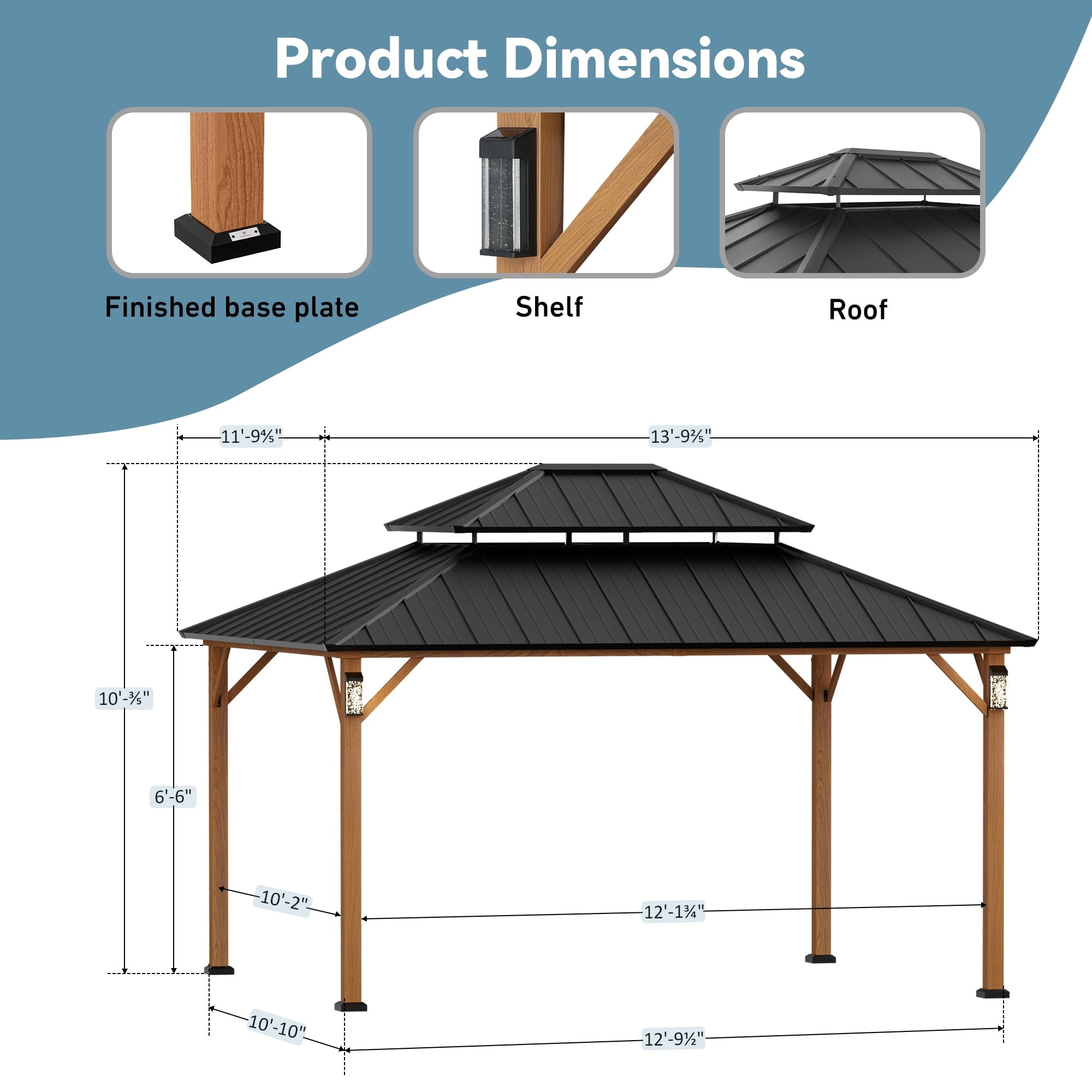 FONA Horizon 12'x14' Hard Top Gazebo W/ Solar LED light