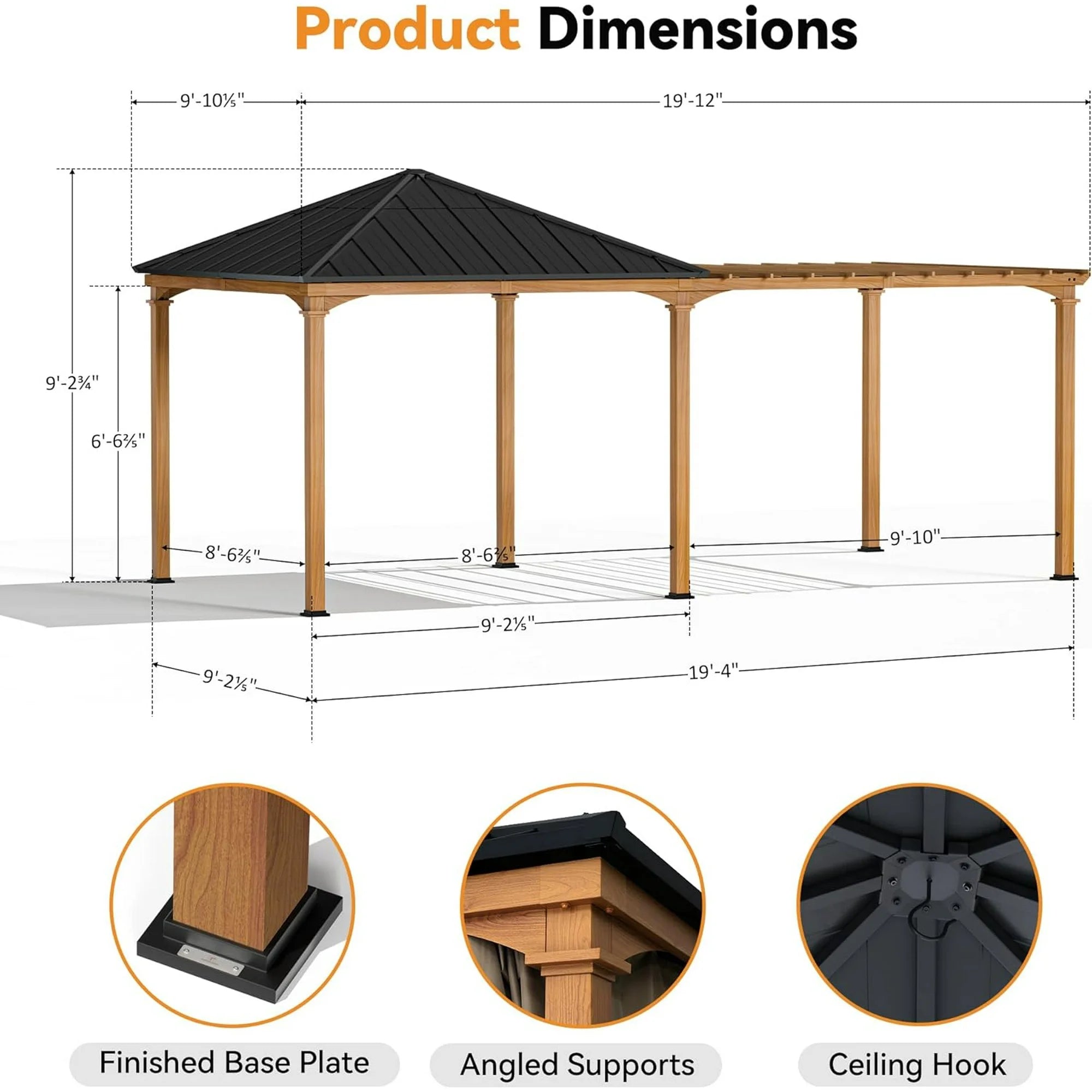 ModernShade 10'x20' Pergola Hybrid Gazebo with Adjustable Shade Fabric,Hardtop Roof,Privacy Curtains,Brown