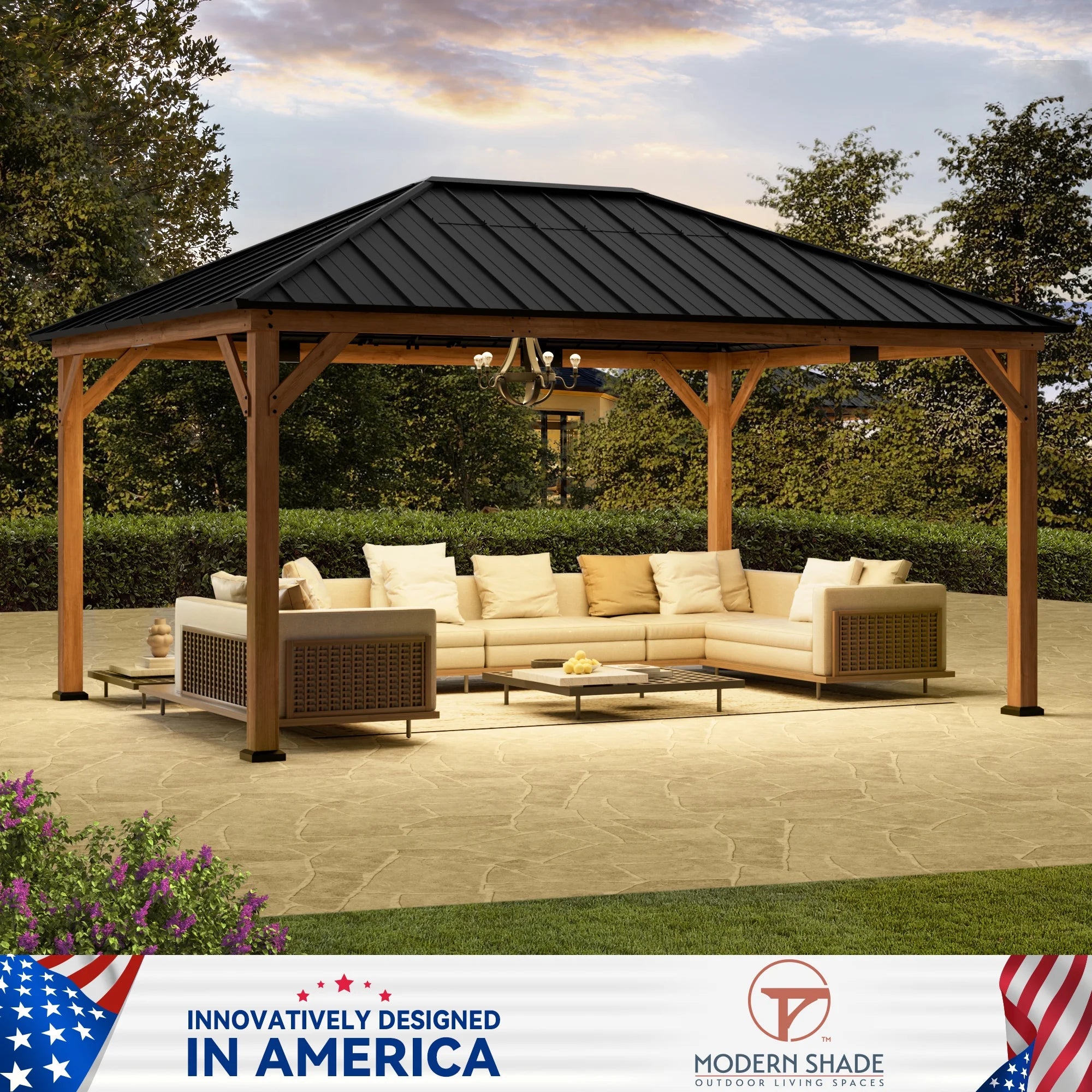 Modern Shade 12x16 Wood Gazebo,Permanent Hardtop Gazebo with Galvanized Steel Roof Hardtop