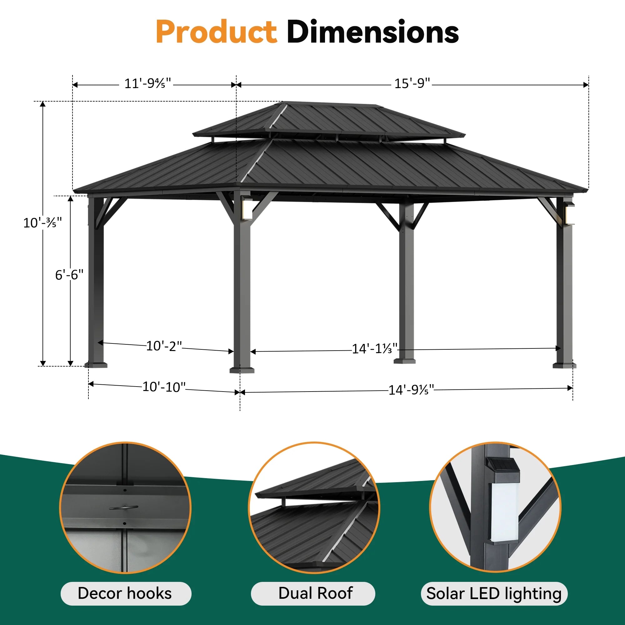 Modern Shade 12'x16' Hard Top Gazebo W/ Solar LED light
