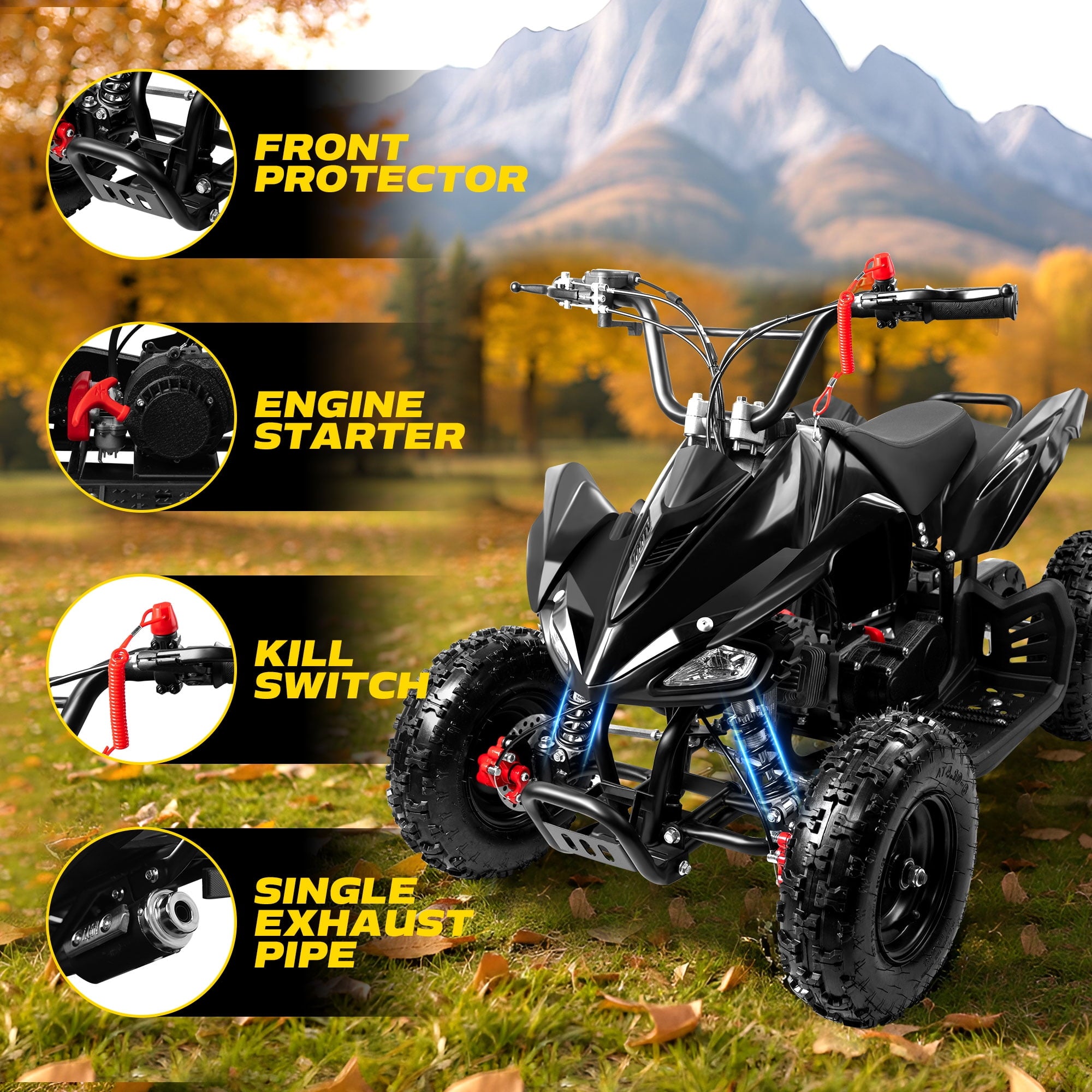 Gpower 49cc Mini Gas ATV for 5-13 Kids with 2-Stroke Engine,4-wheeler with Disc Brake,Pull Start,6" Wheels