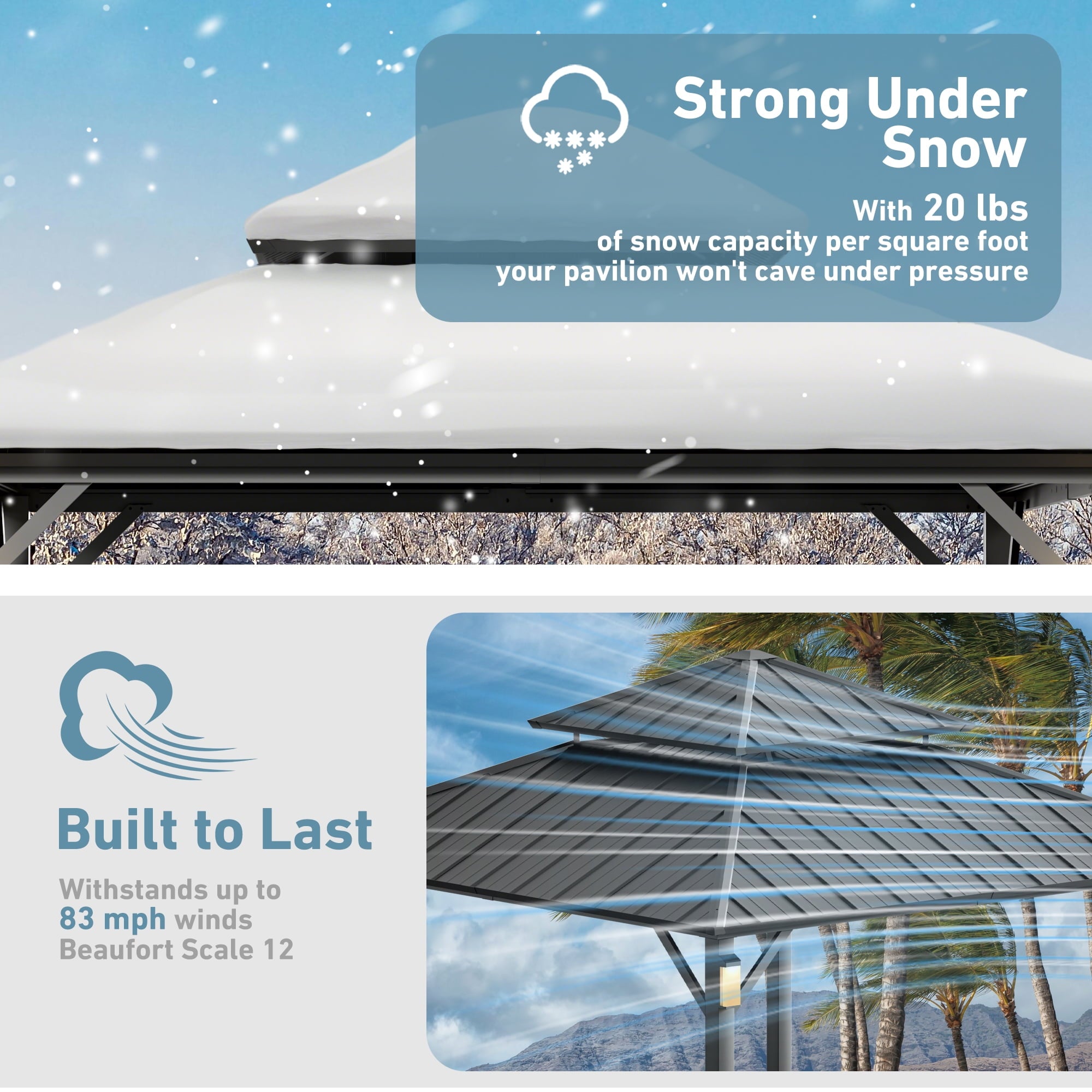 Modern Shade Horizon 12'x12' Hard Top Gazebo W/ Solar LED light