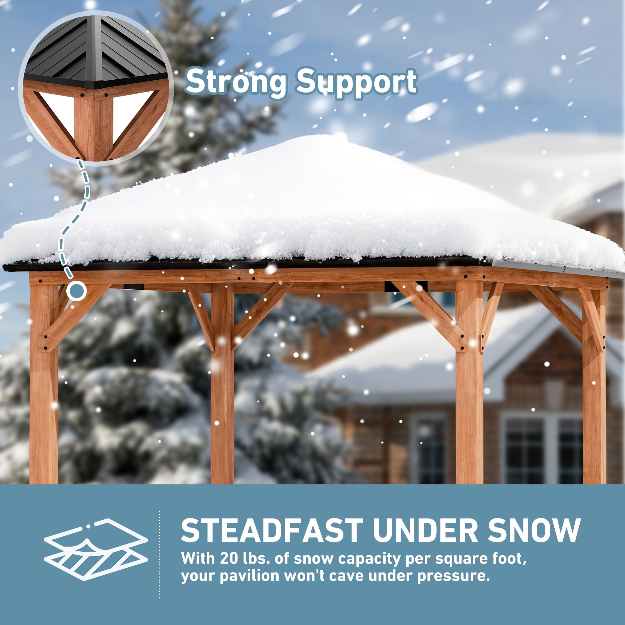 Modern Shade Tranquil Grove Wood Gazebo 10' x 10', Permanent Hardtop Gazebo with Galvanized Steel and Polycarbonate Hip Roof Hardtop, Cedar Framed Wooden Pavillion for Garden, Backyard