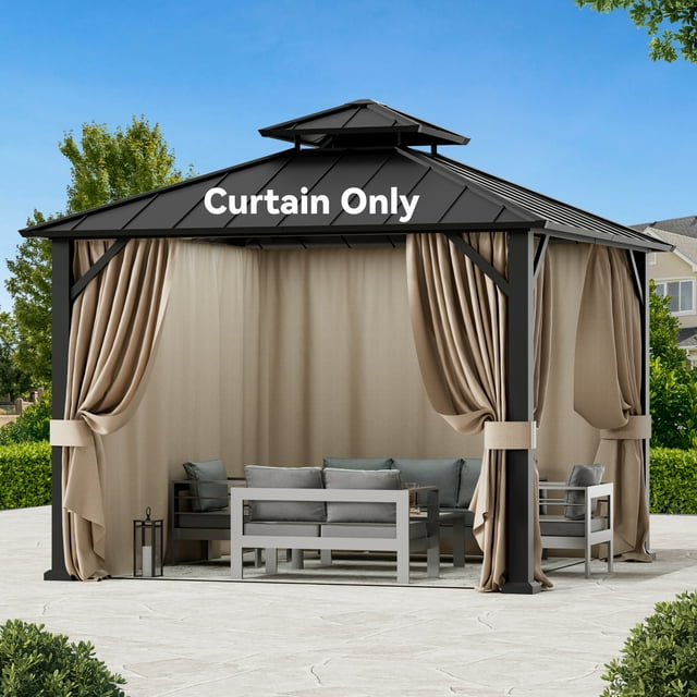 Covered Outdoor Gazebo Curtain Replacement Universal 4-Panel Sidewalls 10' x 10', Outdoor Gazebo Privacy Curtains with Zipper (Curtain Only)